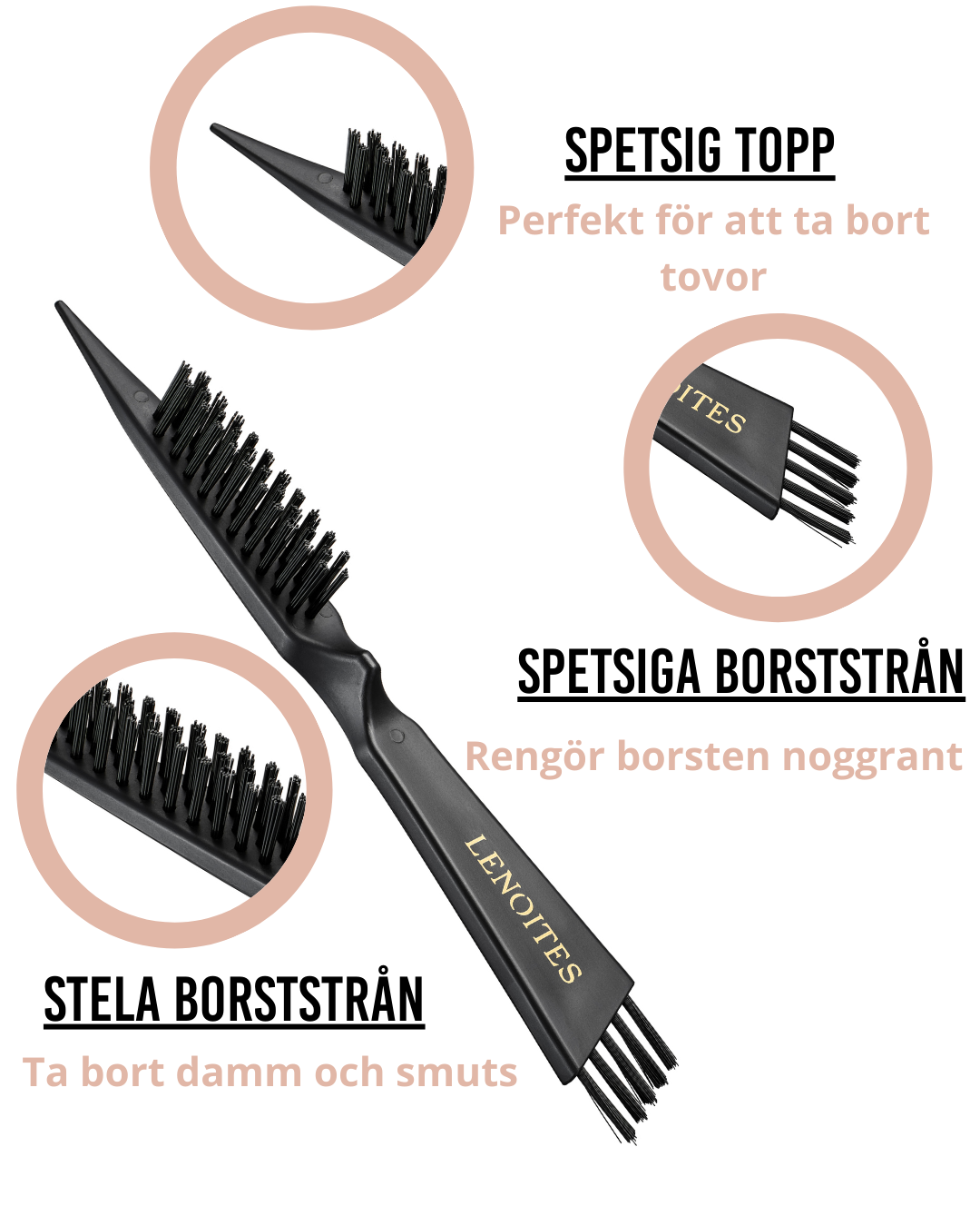 Lenoites Wild Boar Hair Brush + Cleaning Tool Black 1 st
