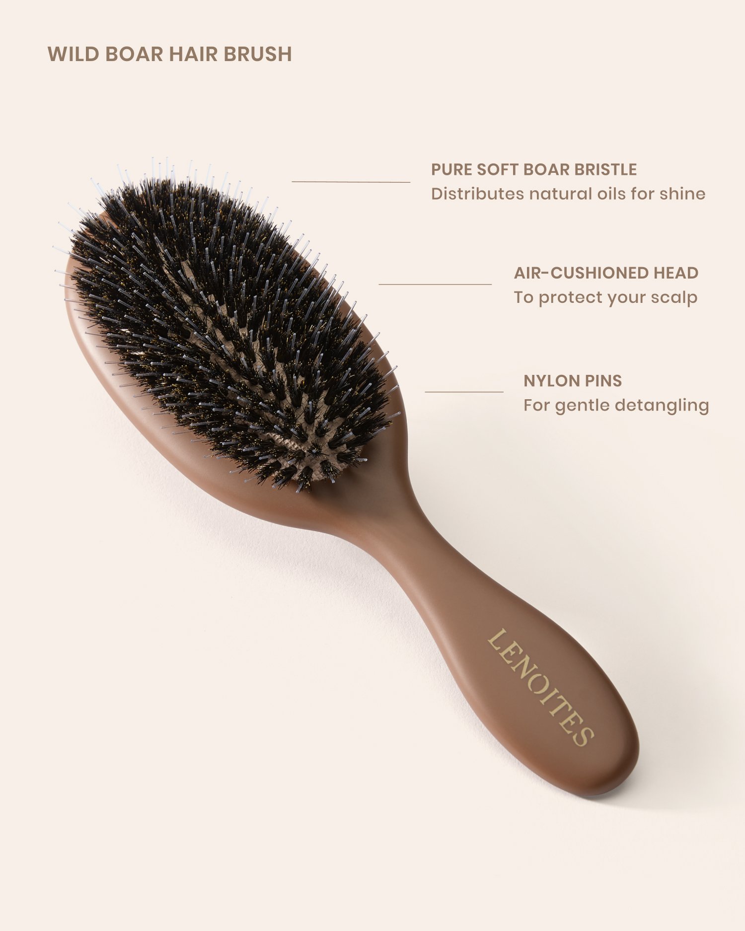 Lenoites Wild Boar Hair Brush with Cleaning Tool - Limited Edition