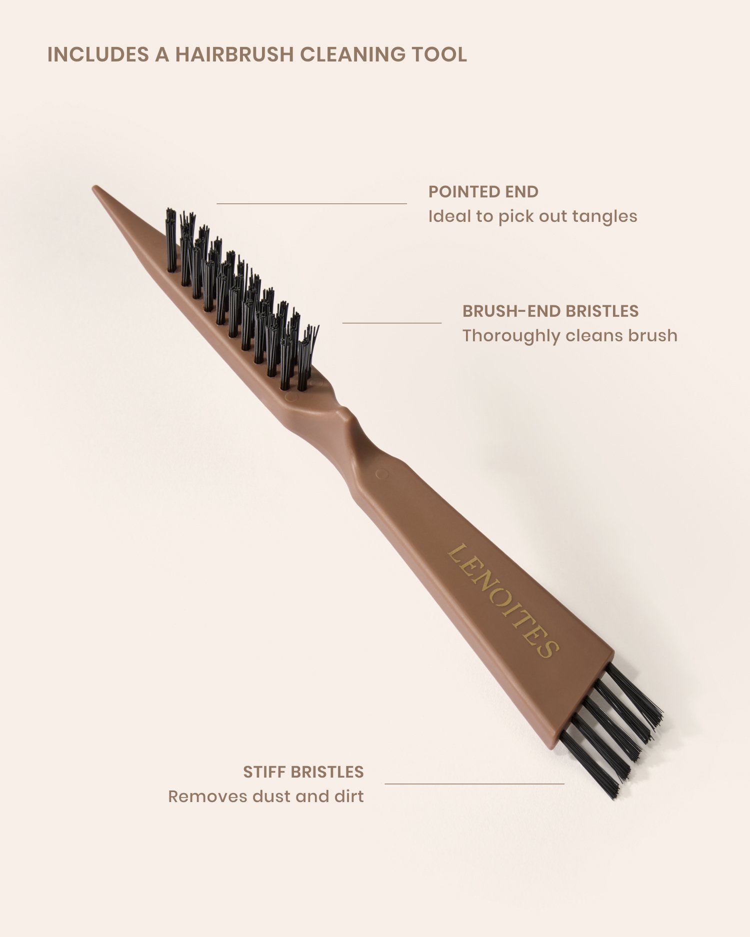 Lenoites Wild Boar Hair Brush with Cleaning Tool - Limited Edition