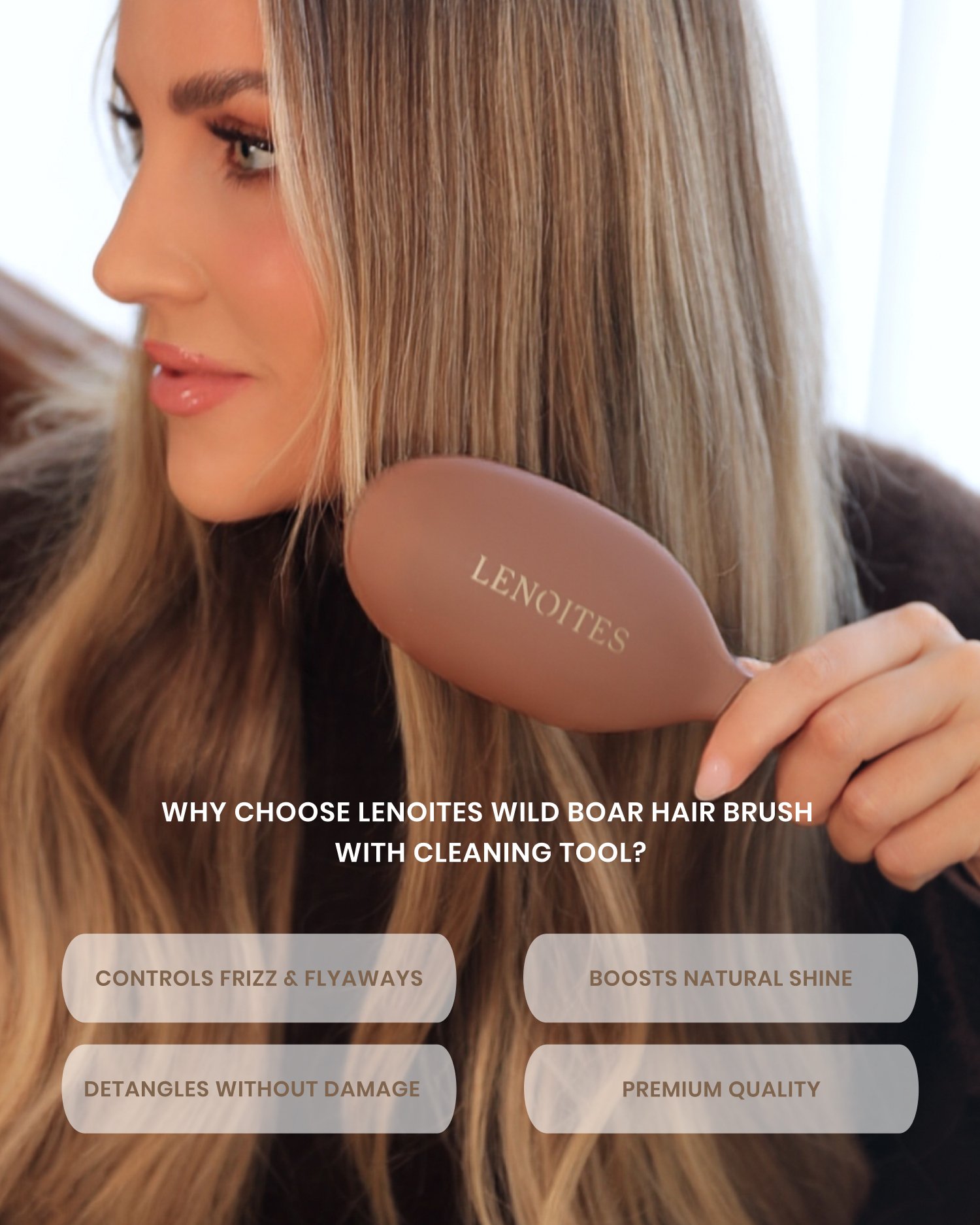 Lenoites Wild Boar Hair Brush with Cleaning Tool - Limited Edition