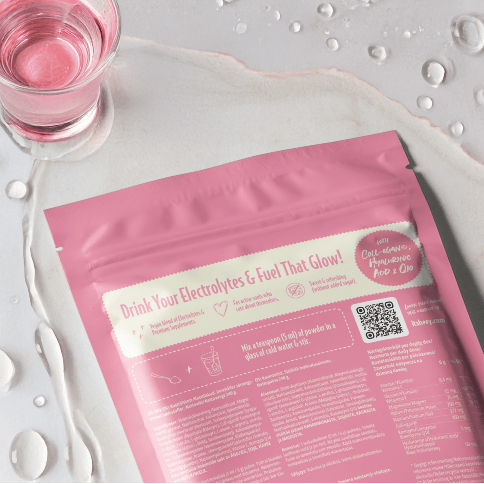 Heey! Hydrate & Glow Elektrolyter + Collegan® Vattenmelon 240g