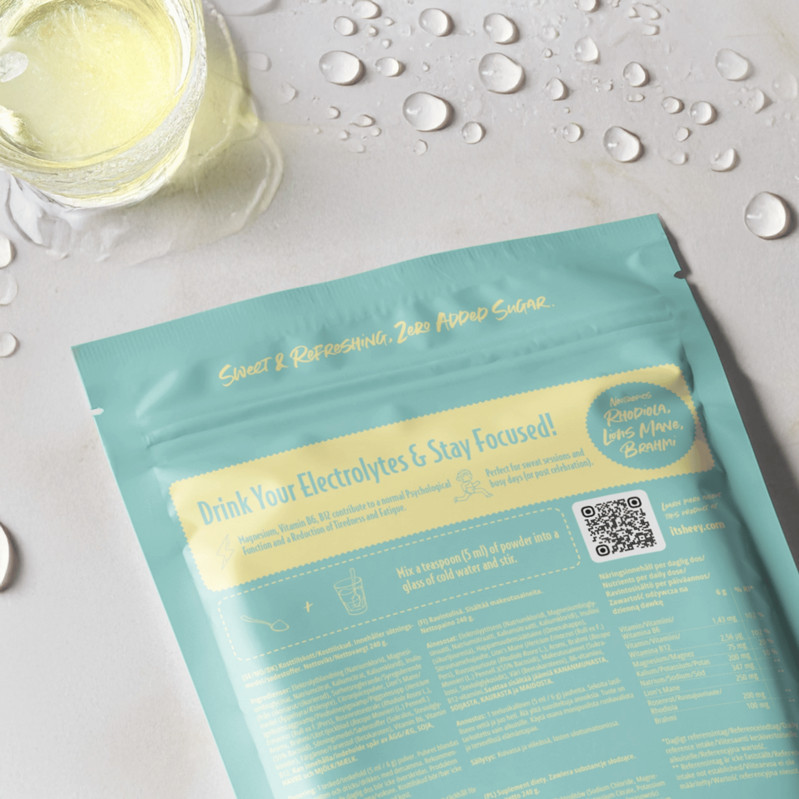 Heey! Hydrate & Focus Elektrolyter + Lions Mane Lemon 240g
