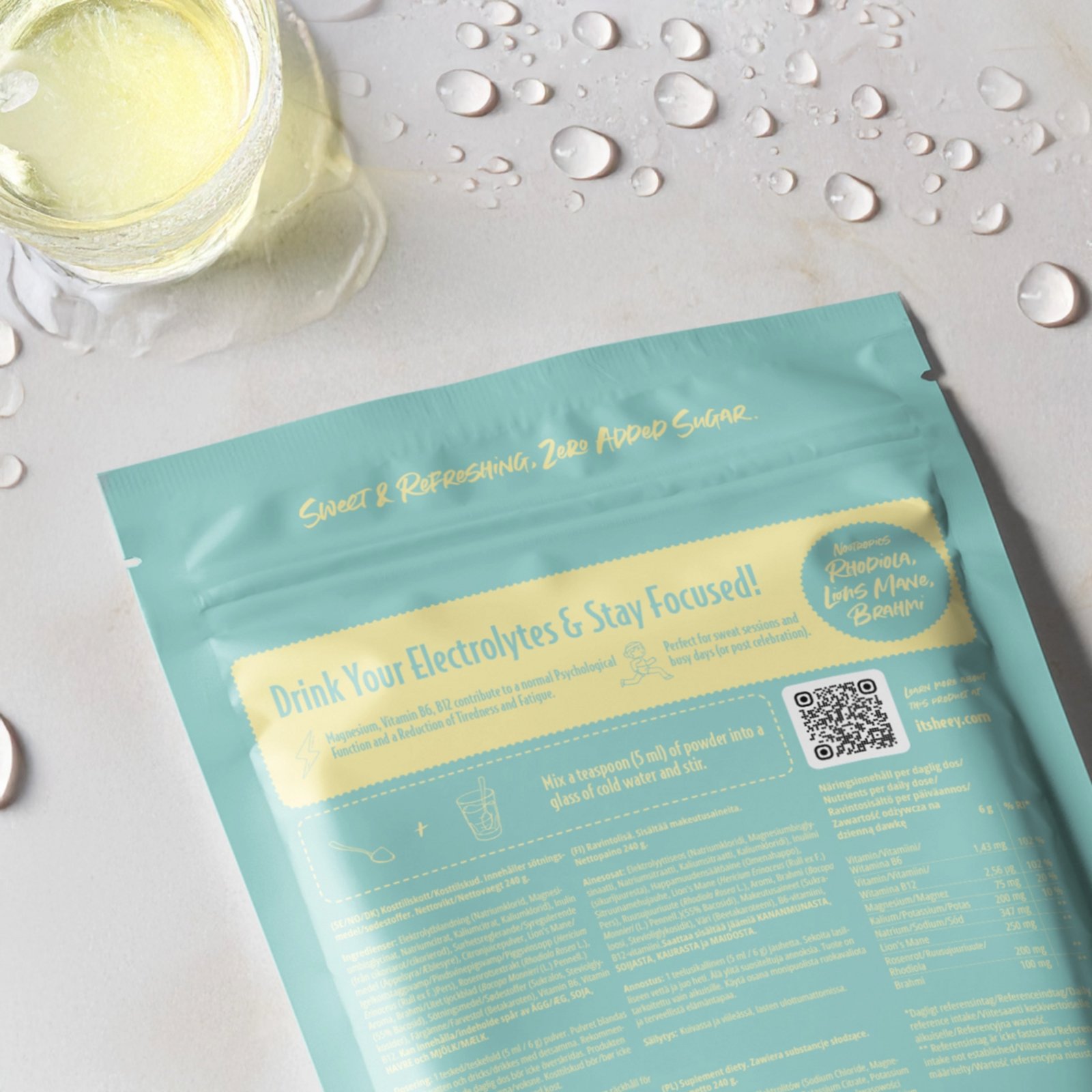 Heey! Hydrate & Focus Elektrolyter + Lions Mane Lemon 240g