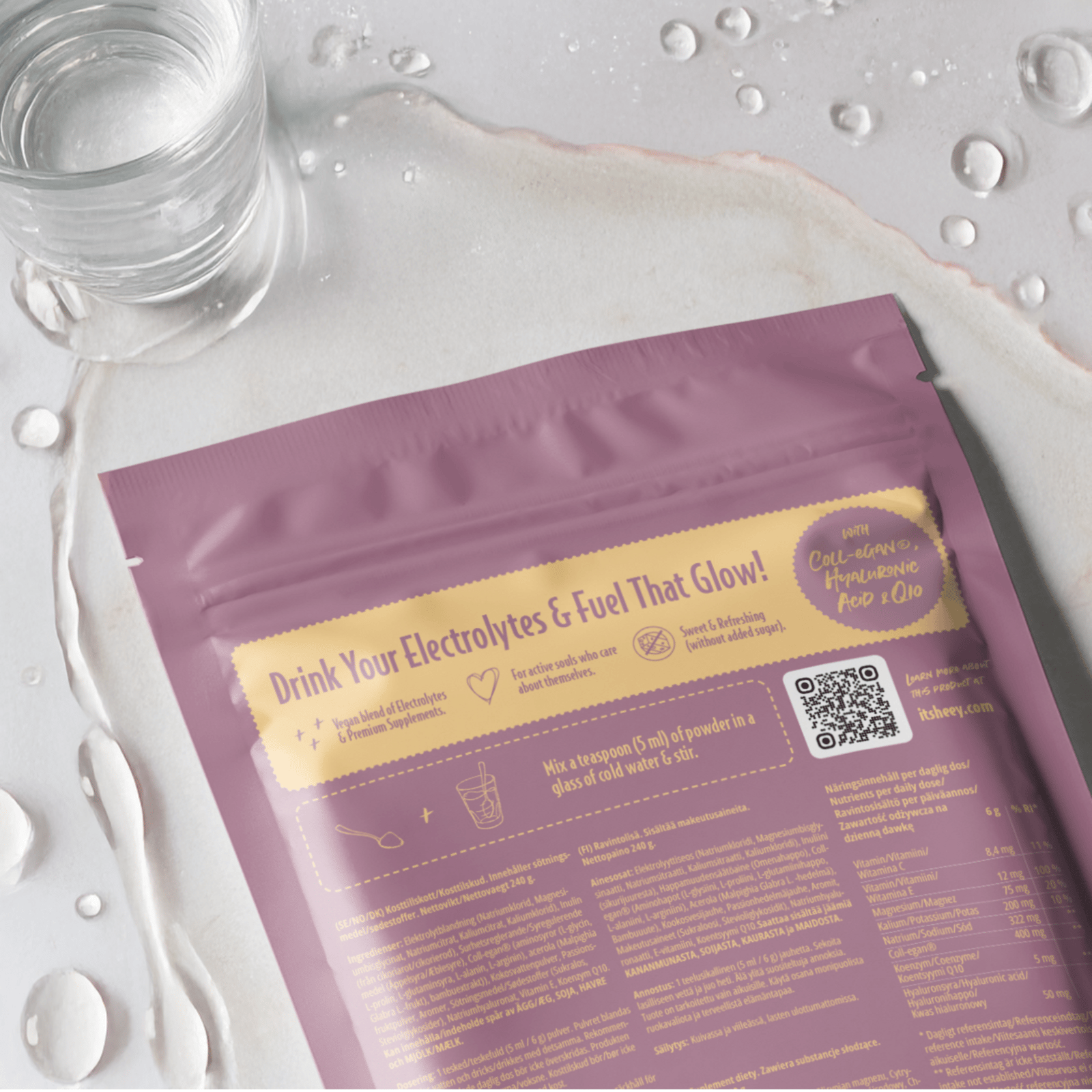 Heey!  Hydrate & Glow Elektrolyter + Collegan® Passionsfrukt 240g