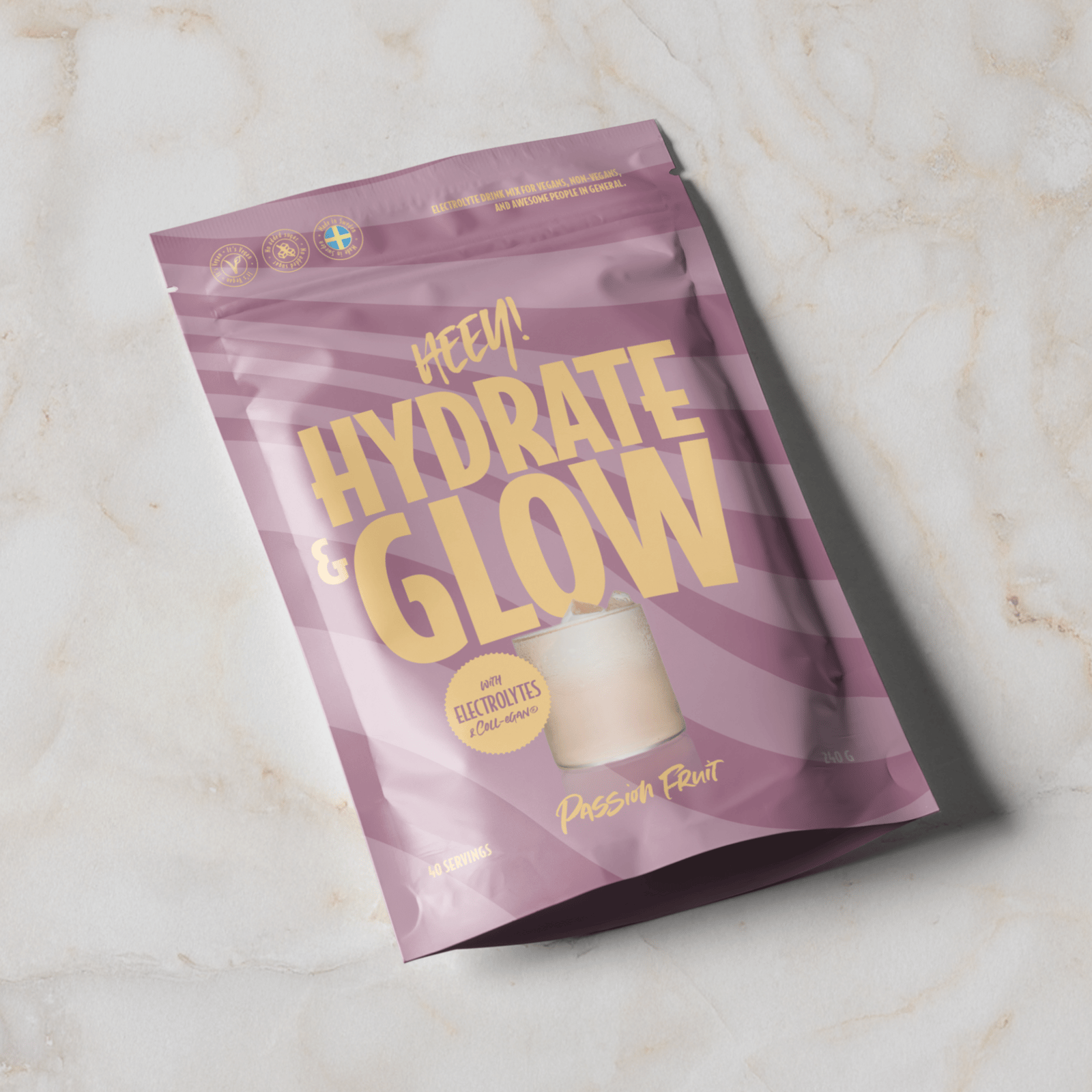 Heey!  Hydrate & Glow Elektrolyter + Collegan® Passionsfrukt 240g