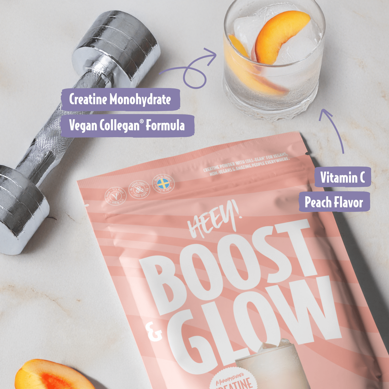 Heey! Boost & Glow Creatine + Collegan® Ice Tea Peach 300 g