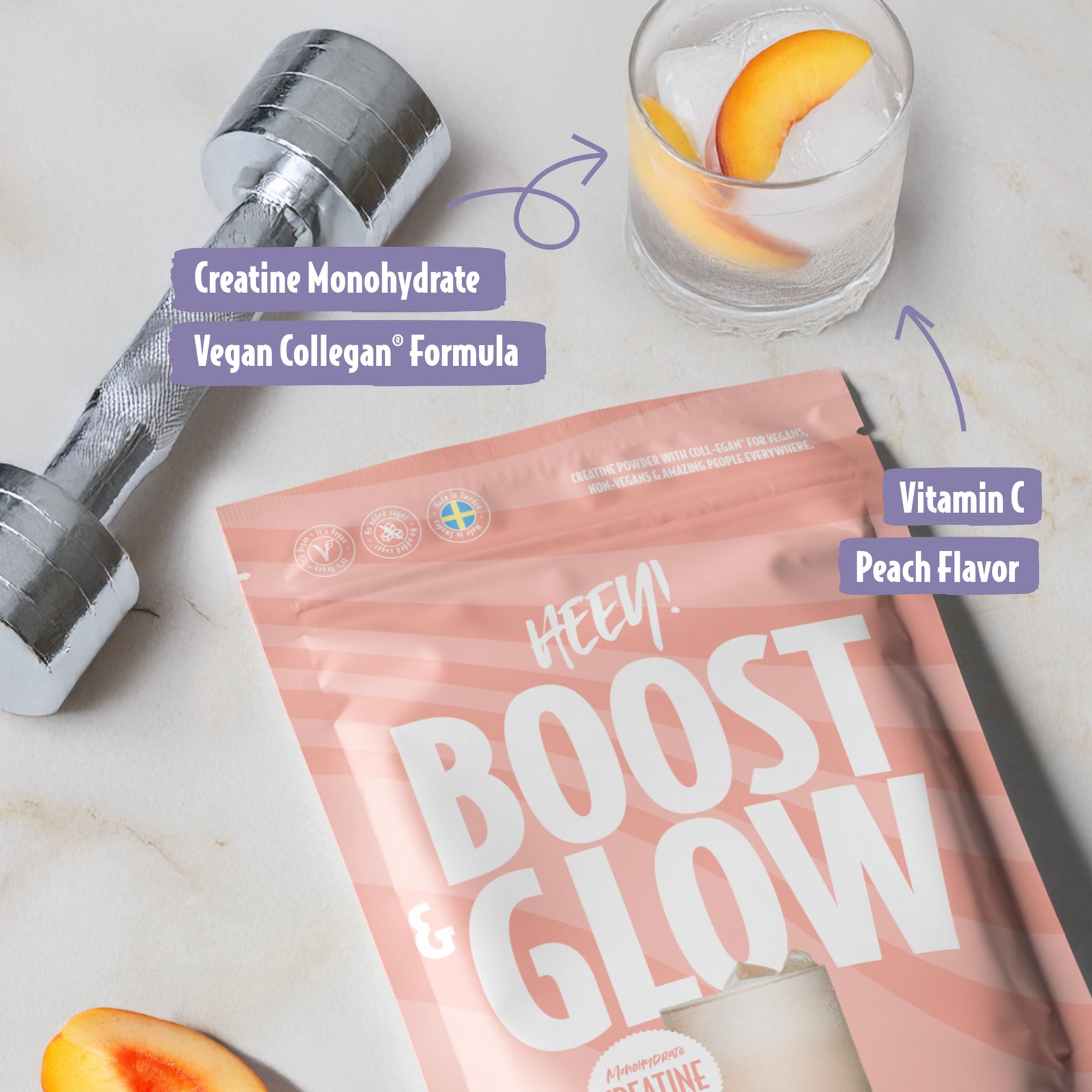 Heey! Boost & Glow Creatine + Collegan® Ice Tea Peach 300 g
