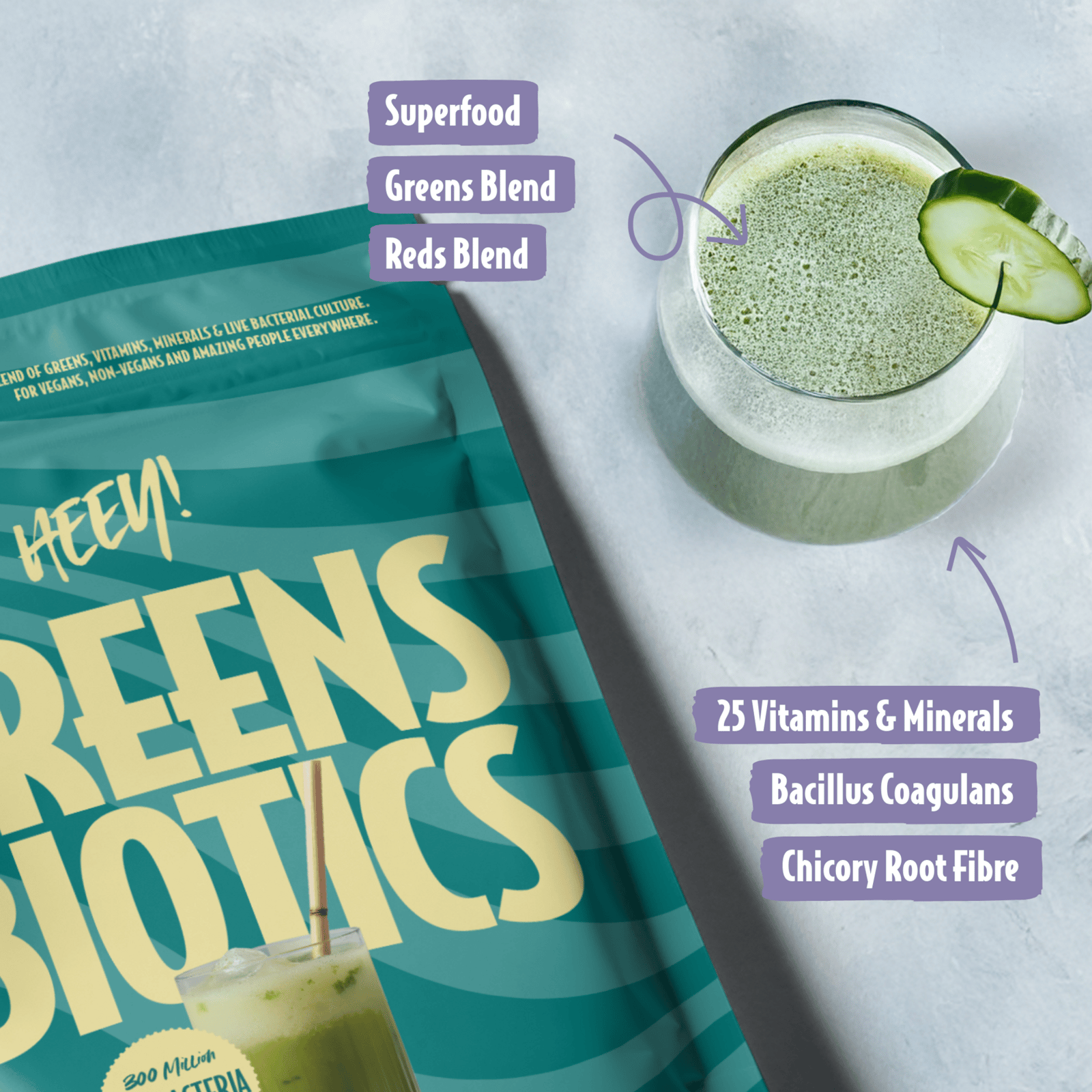 Heey! Greens & Biotics Superfood + Probiotics Tropical 300 g