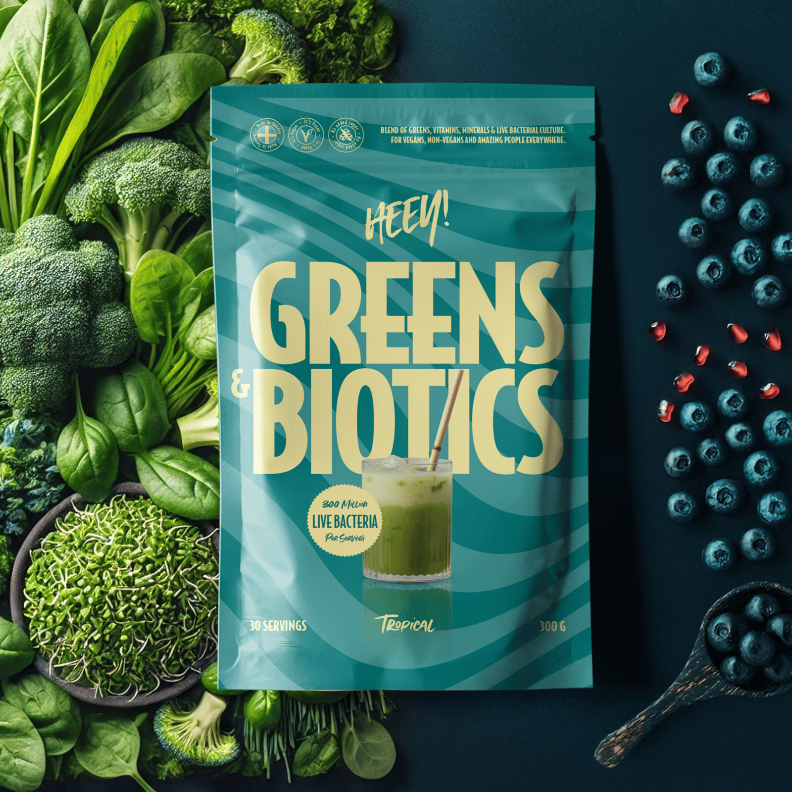 Heey! Greens & Biotics Superfood + Probiotics Tropical 300 g