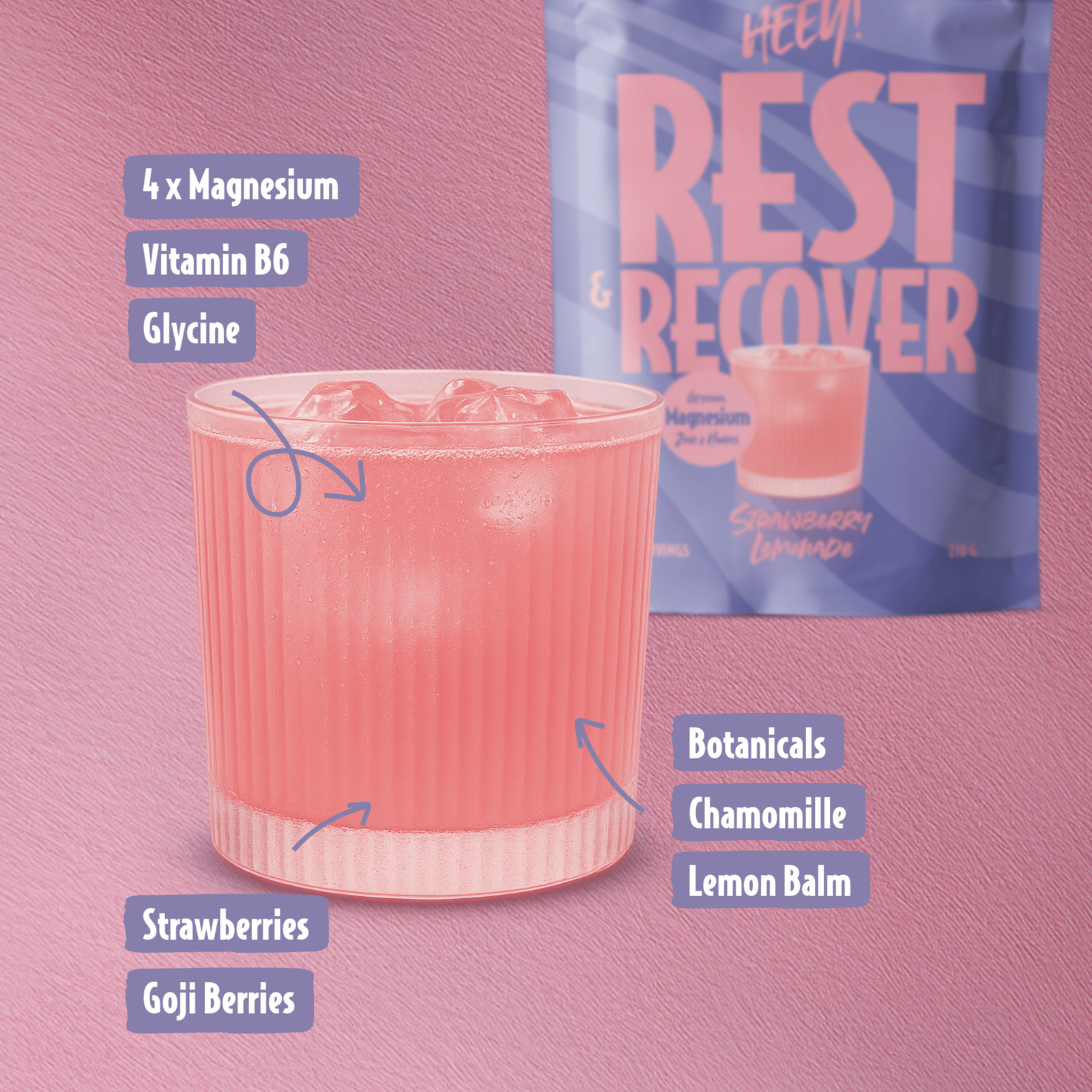 Heey! Rest & Recover Magnesium Strawberry Lemonade 210 g