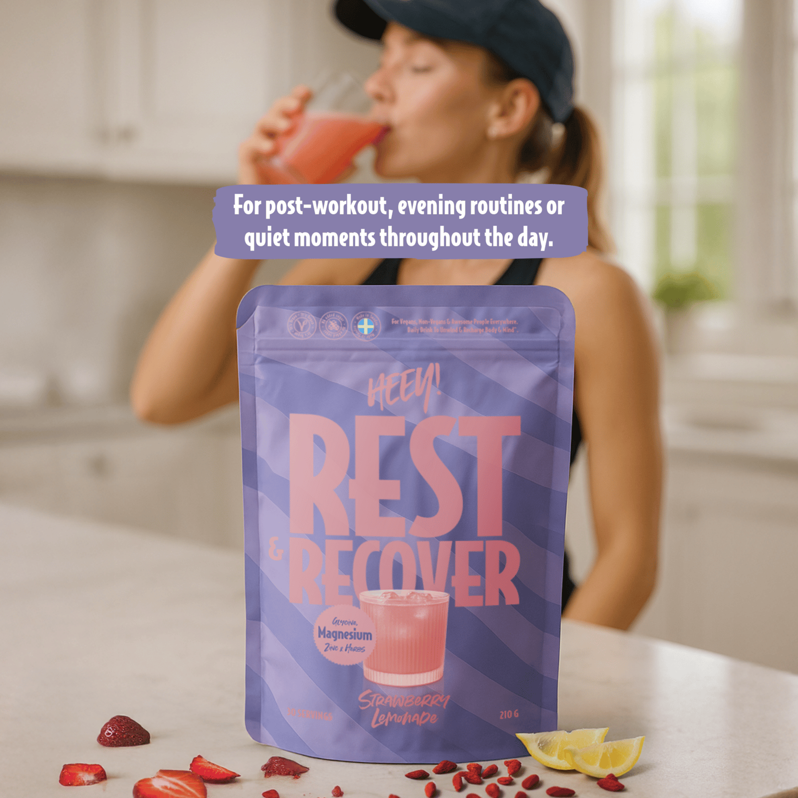 Heey! Rest & Recover Magnesium Strawberry Lemonade 210 g