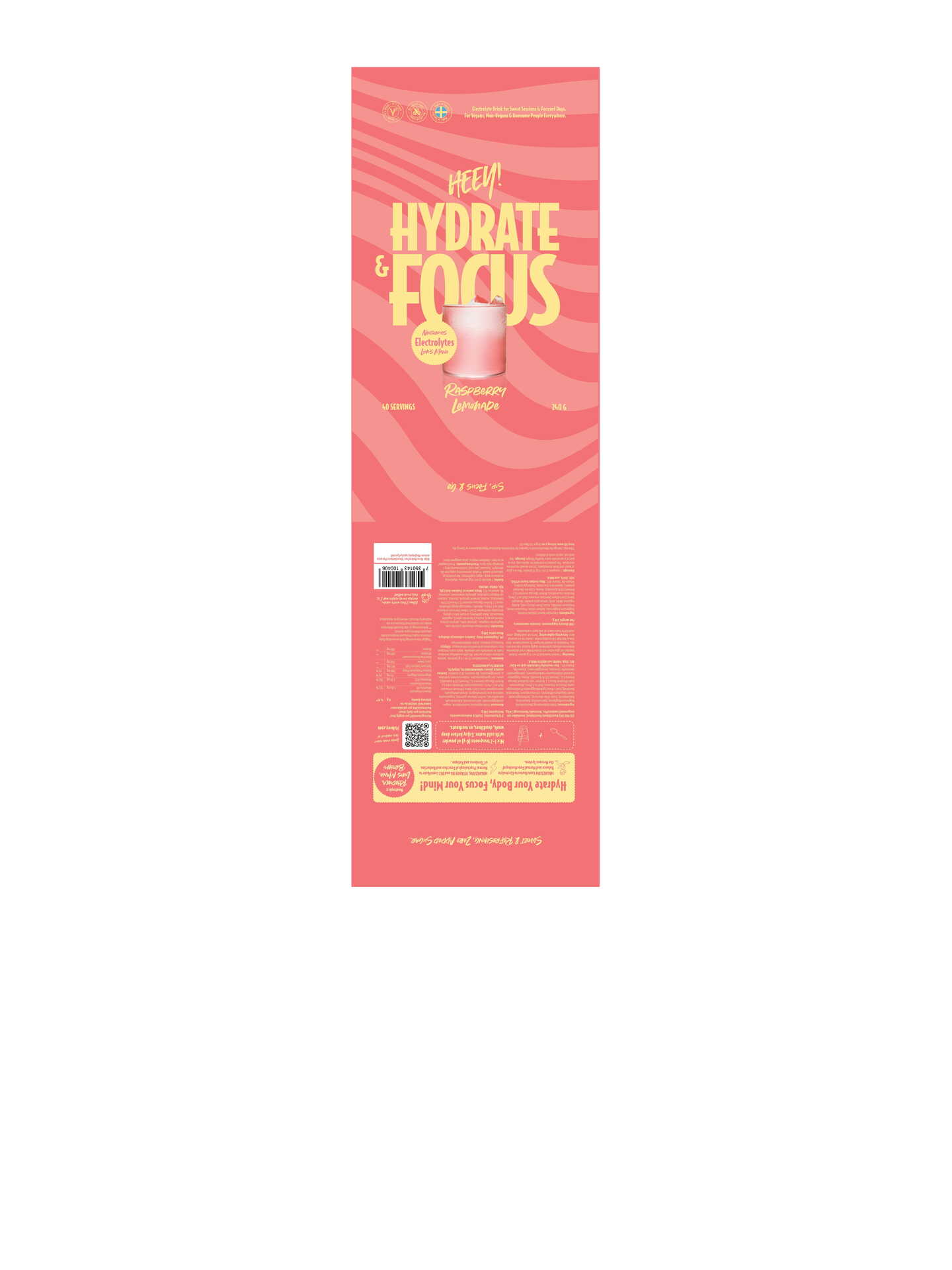 Heey! Hydrate & Focus Elektrolyter Raspberry Lemonade 240 g