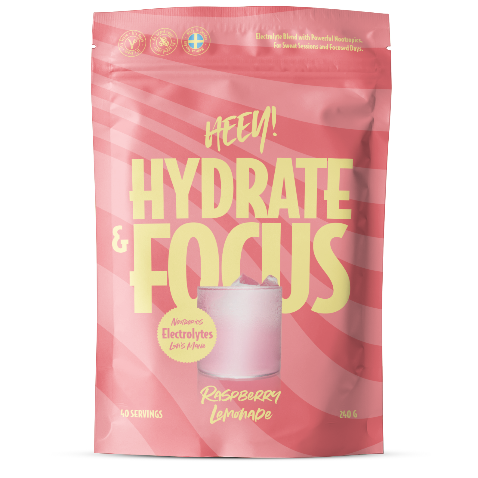 Heey! Hydrate & Focus Elektrolyter Raspberry Lemonade 240 g