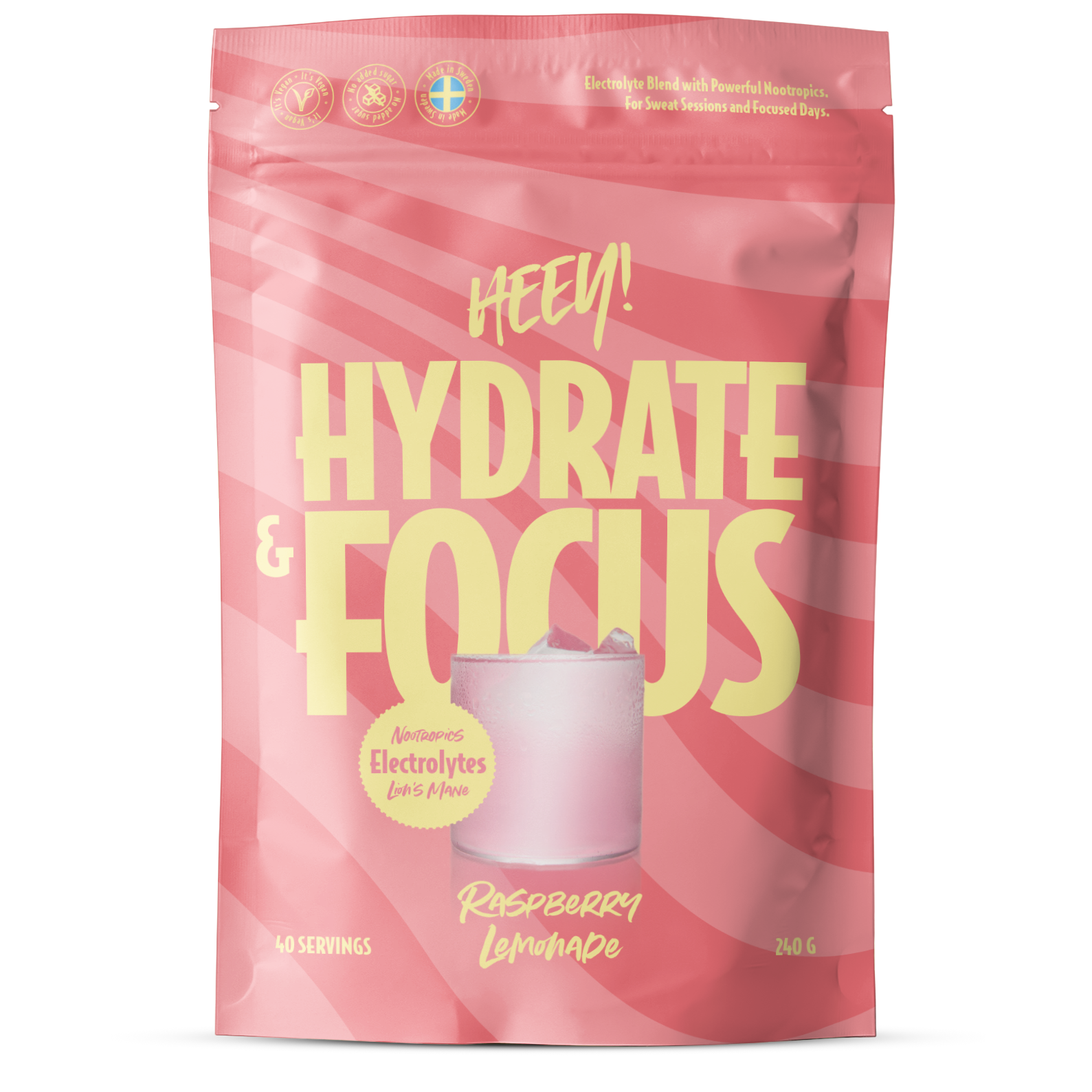 Heey! Hydrate & Focus Elektrolyter Raspberry Lemonade 240 g