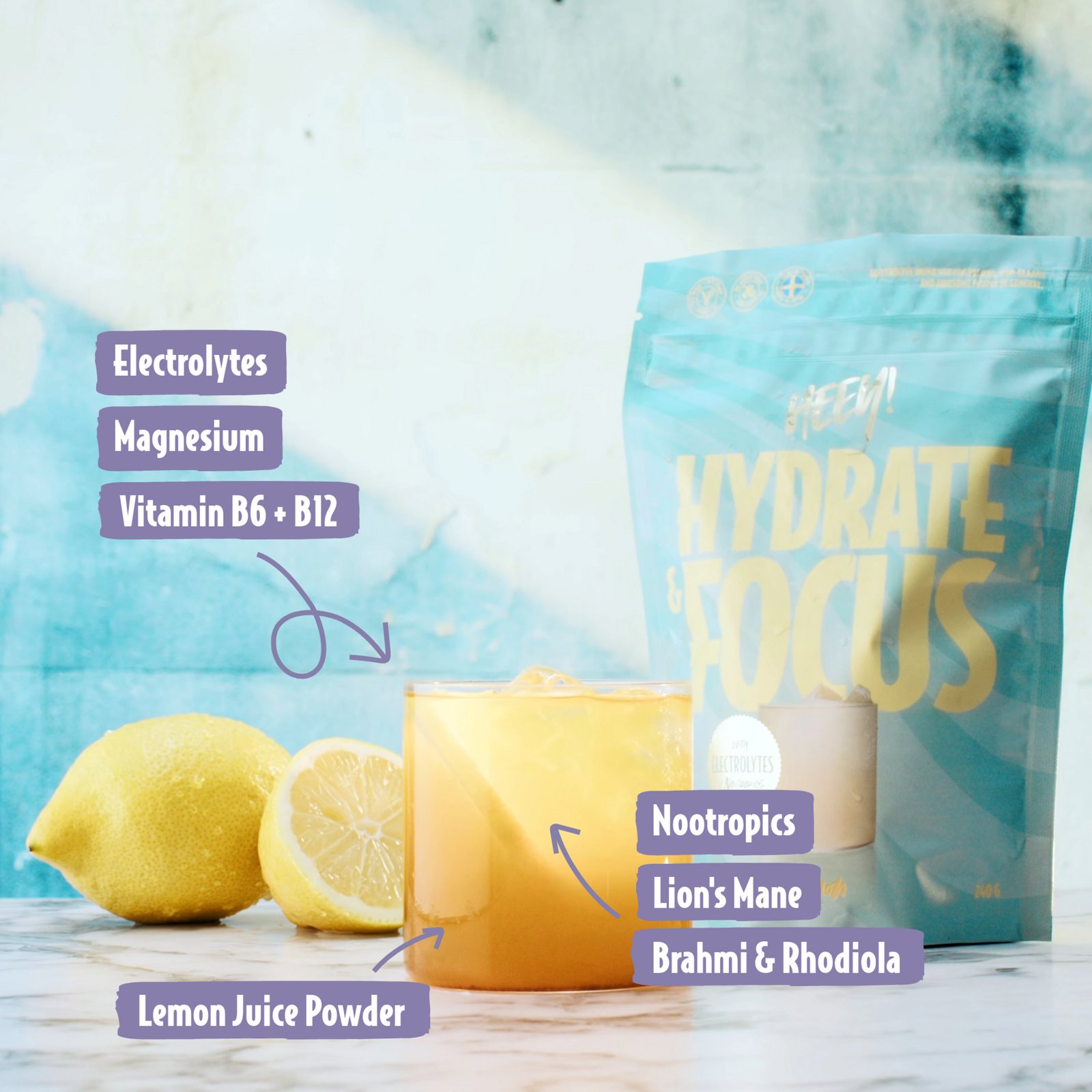 Heey! Hydrate & Focus Elektrolyter Raspberry Lemonade 240 g