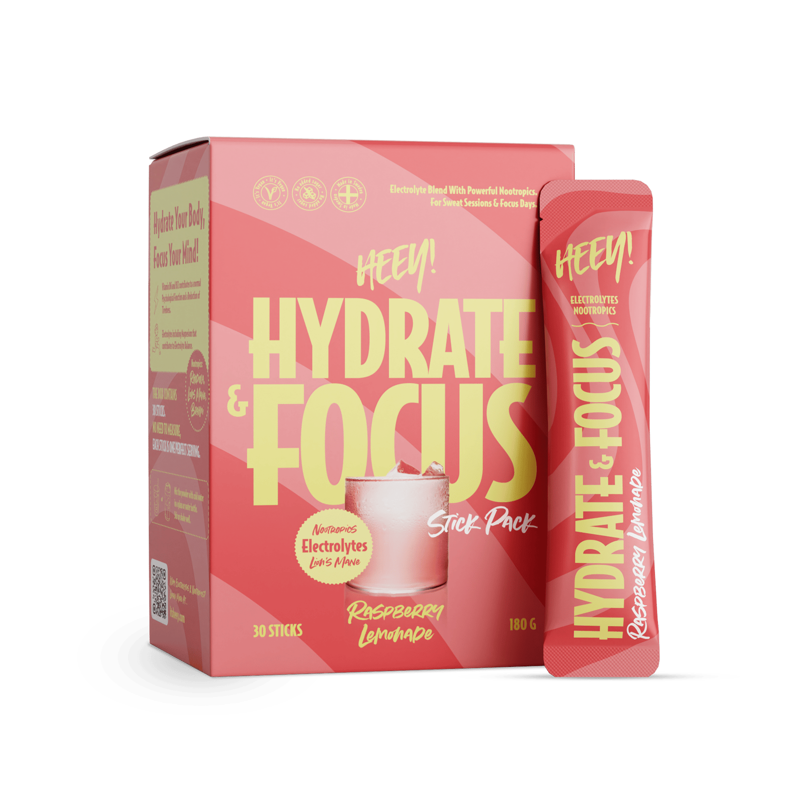 Heey! Hydrate & Focus Elektrolyter Raspberry Lemonade Stick Pack 30 st 6 g