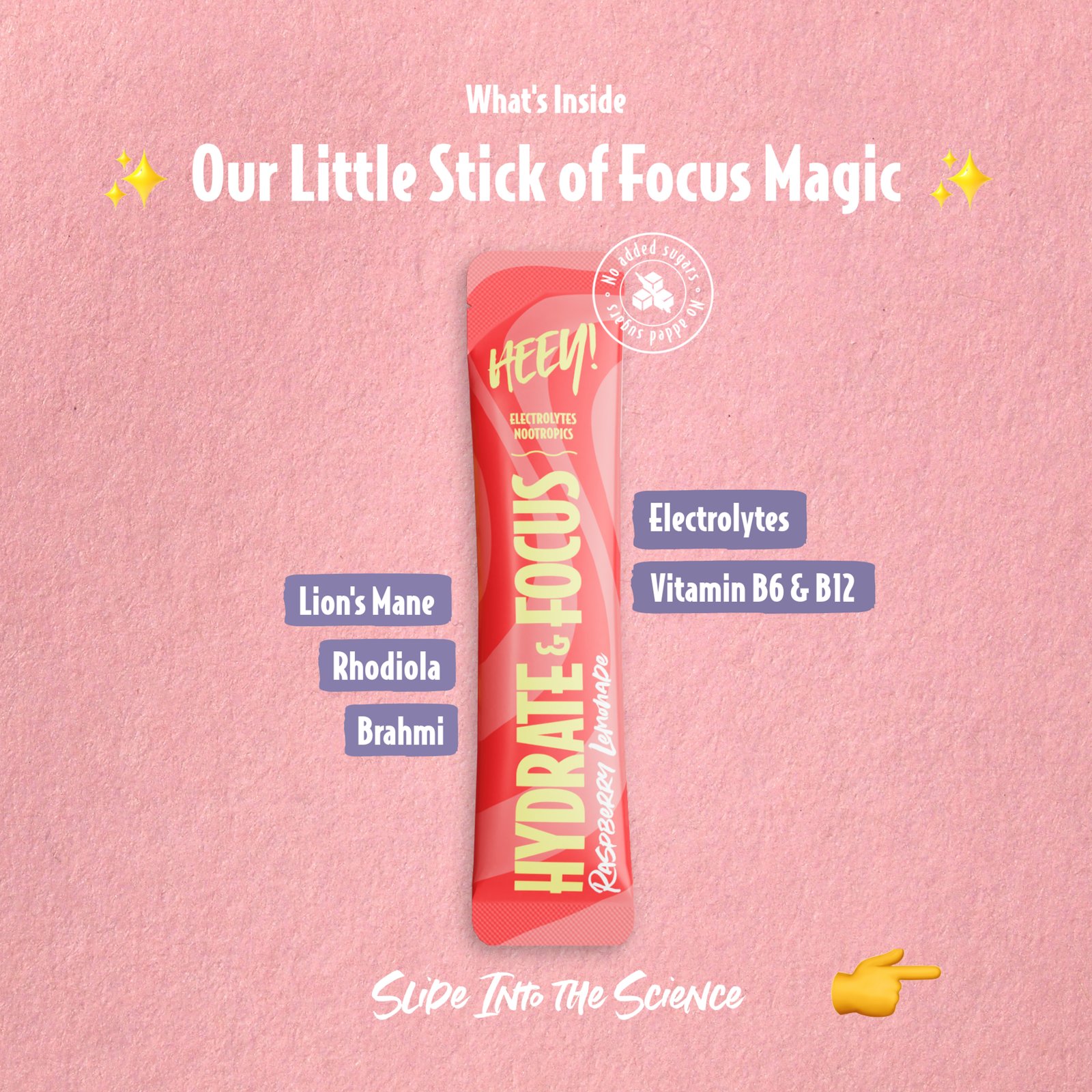 Heey! Hydrate & Focus Elektrolyter Raspberry Lemonade Stick Pack 30 st 6 g