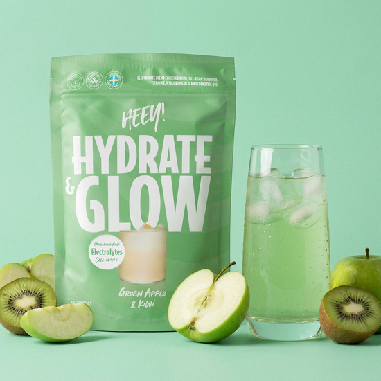 Heey! Hydrate & Glow Elektrolyter + Coll-egan® Grönt Äpple & Kiwi 240 g