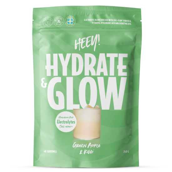 Heey! Hydrate & Glow Elektrolyter + Coll-egan® Grönt Äpple & Kiwi 240 g
