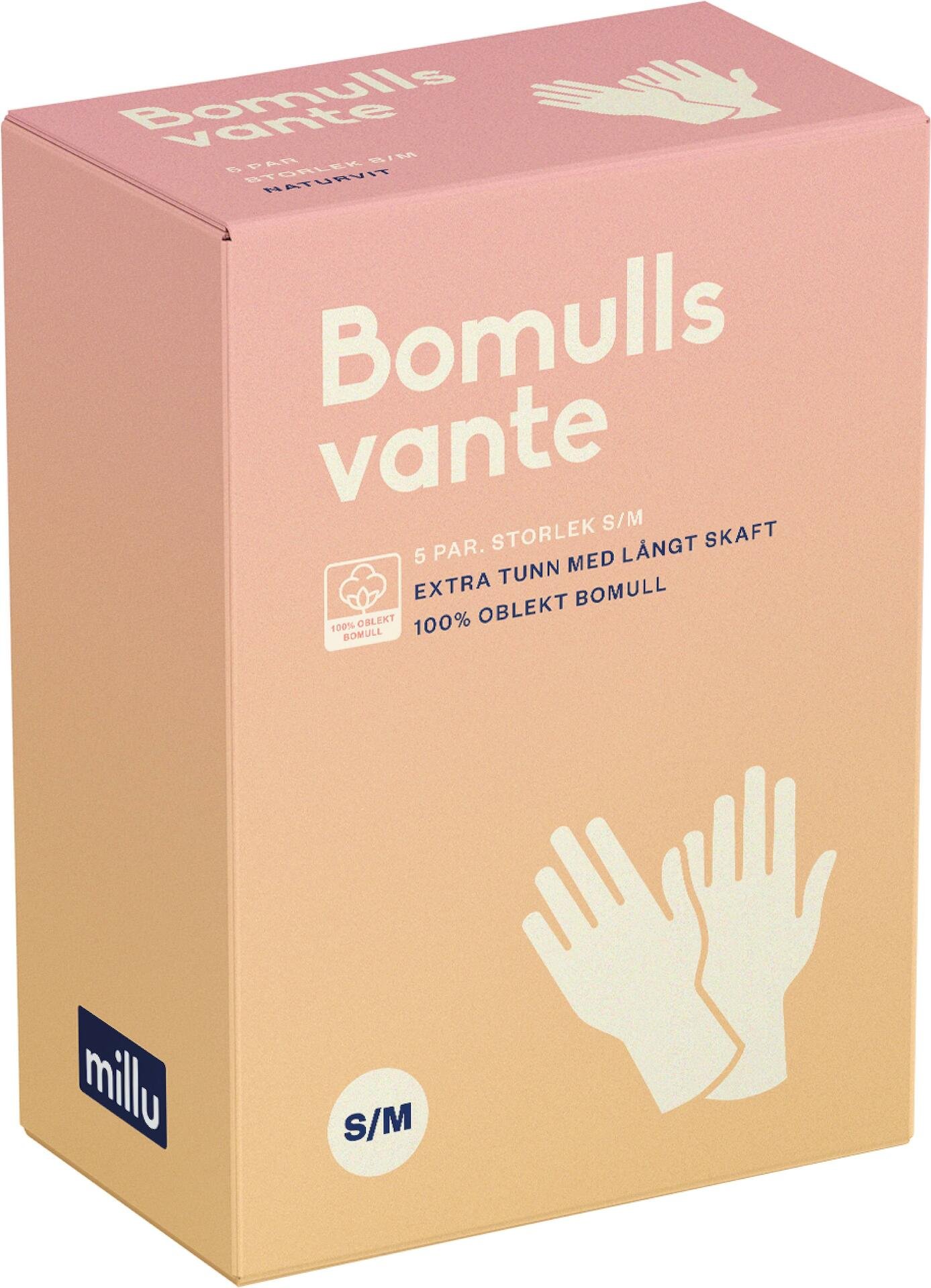 Millu Bomullsvante Extra Tunn 30 cm S/M 5 par