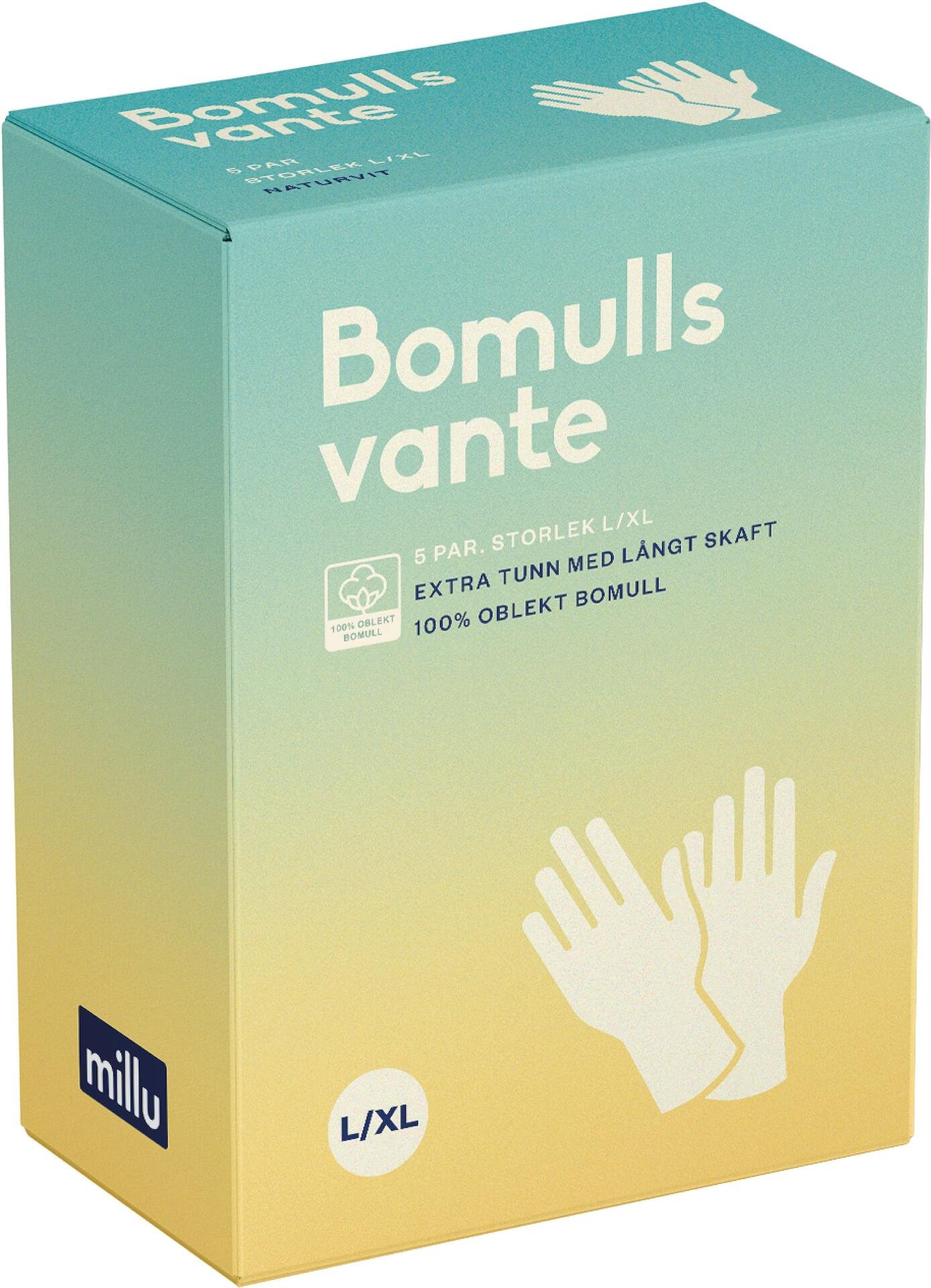 Millu Bomullsvante Extra Tunn 30 cm L/XL 5 par