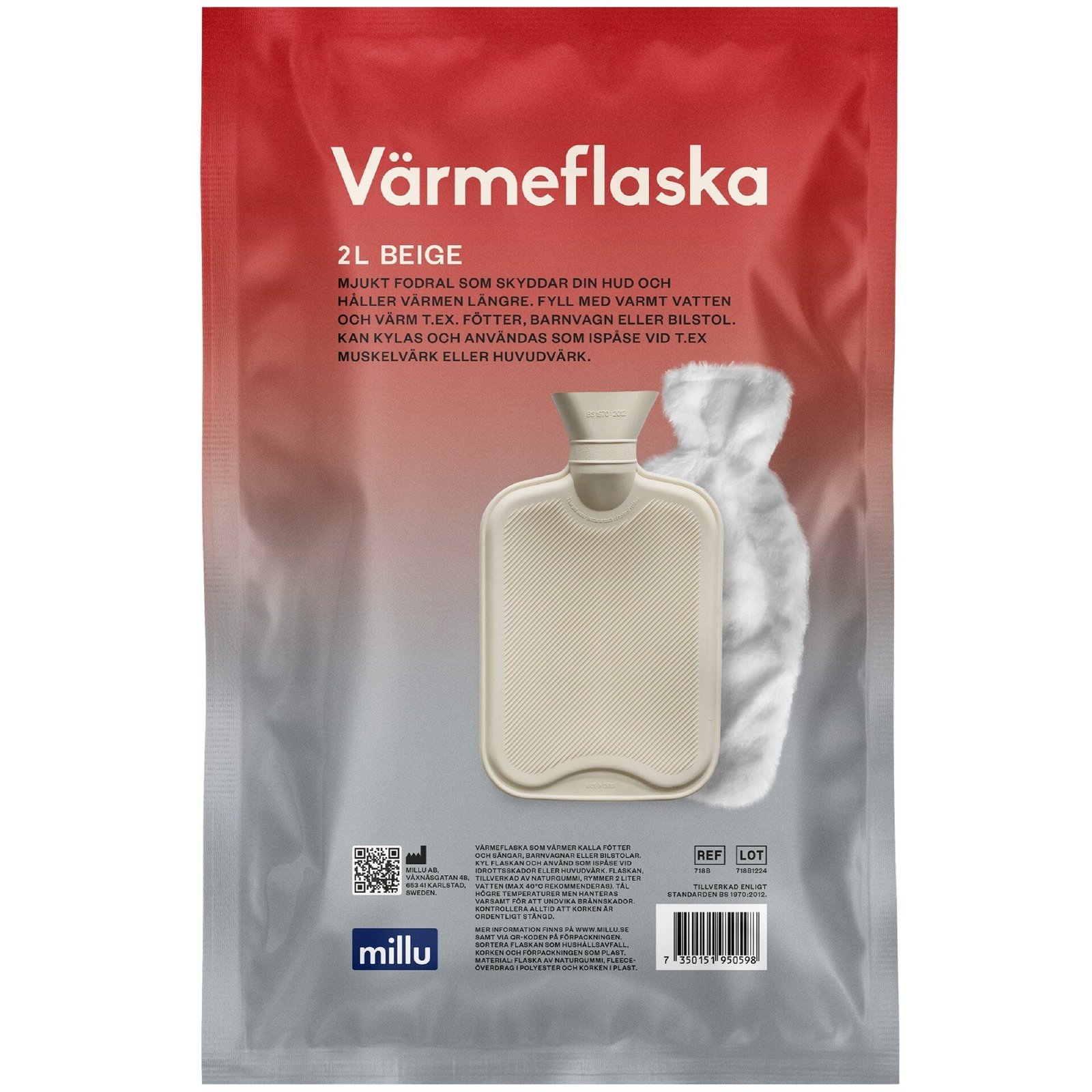 Millu Värmeflaska & Fleece Beige 2L