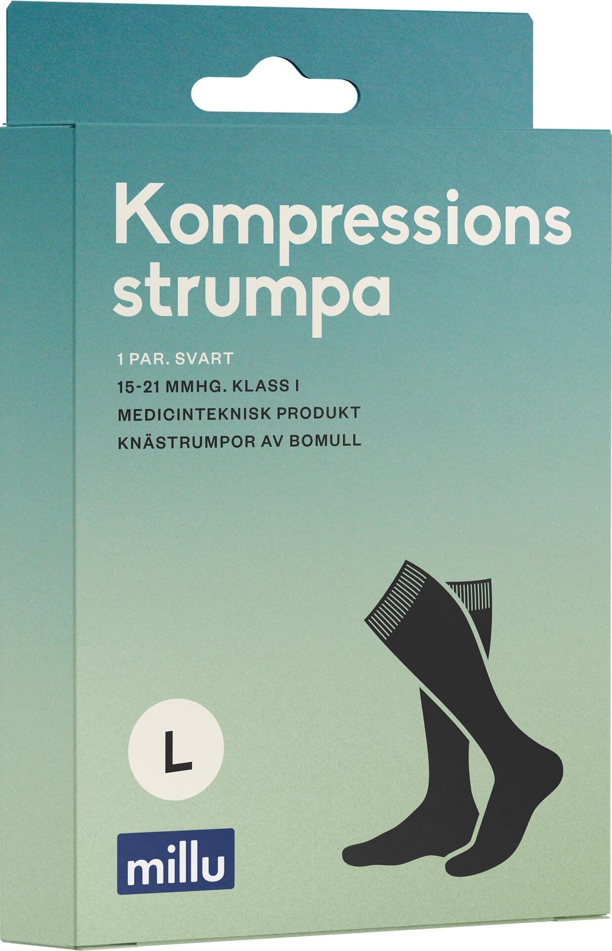 Millu Kompressionsstrumpa Klass 1 Bomull Svart L