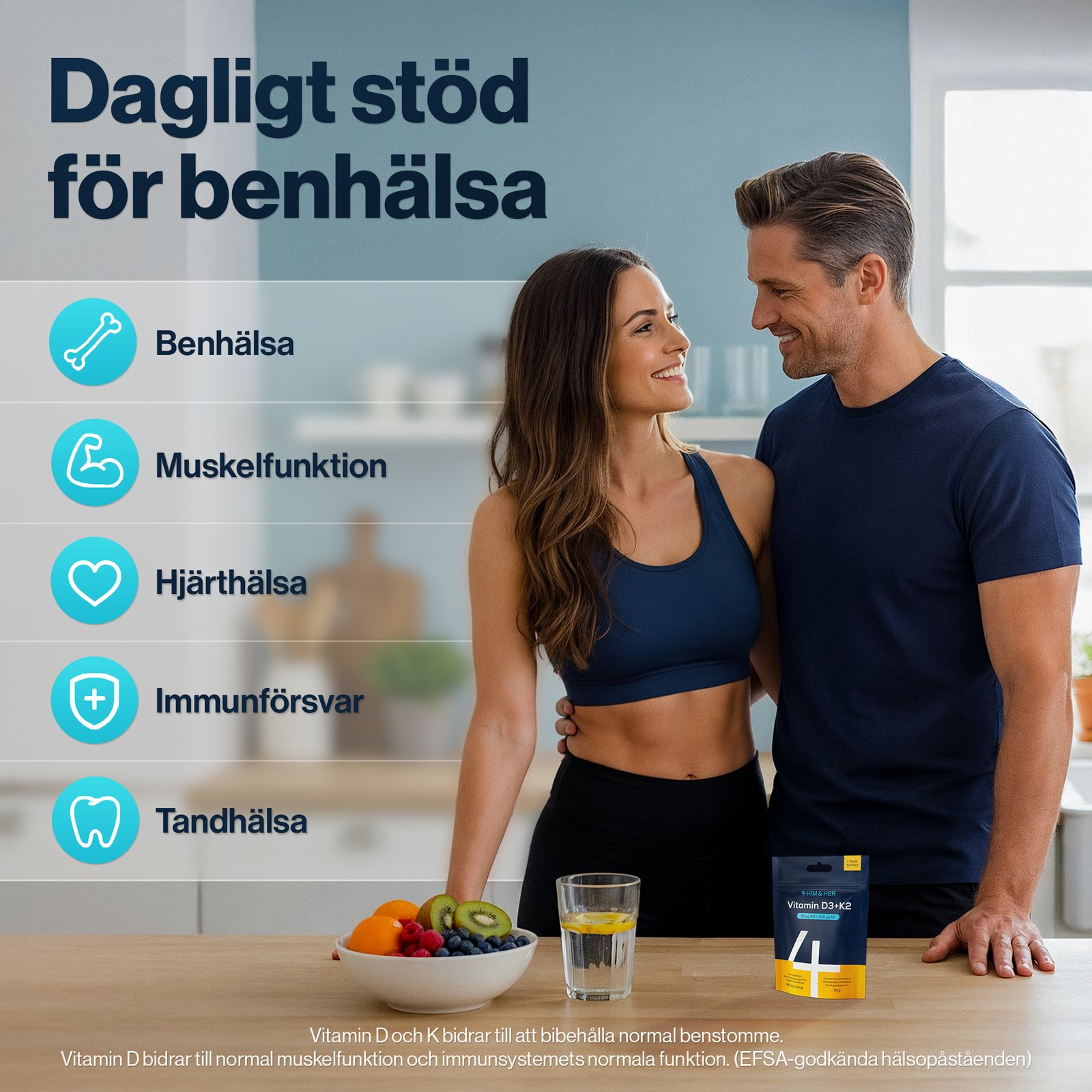 4 HIM & HER Vitamin D3 20 µg + K2 100 µg 365 tabletter