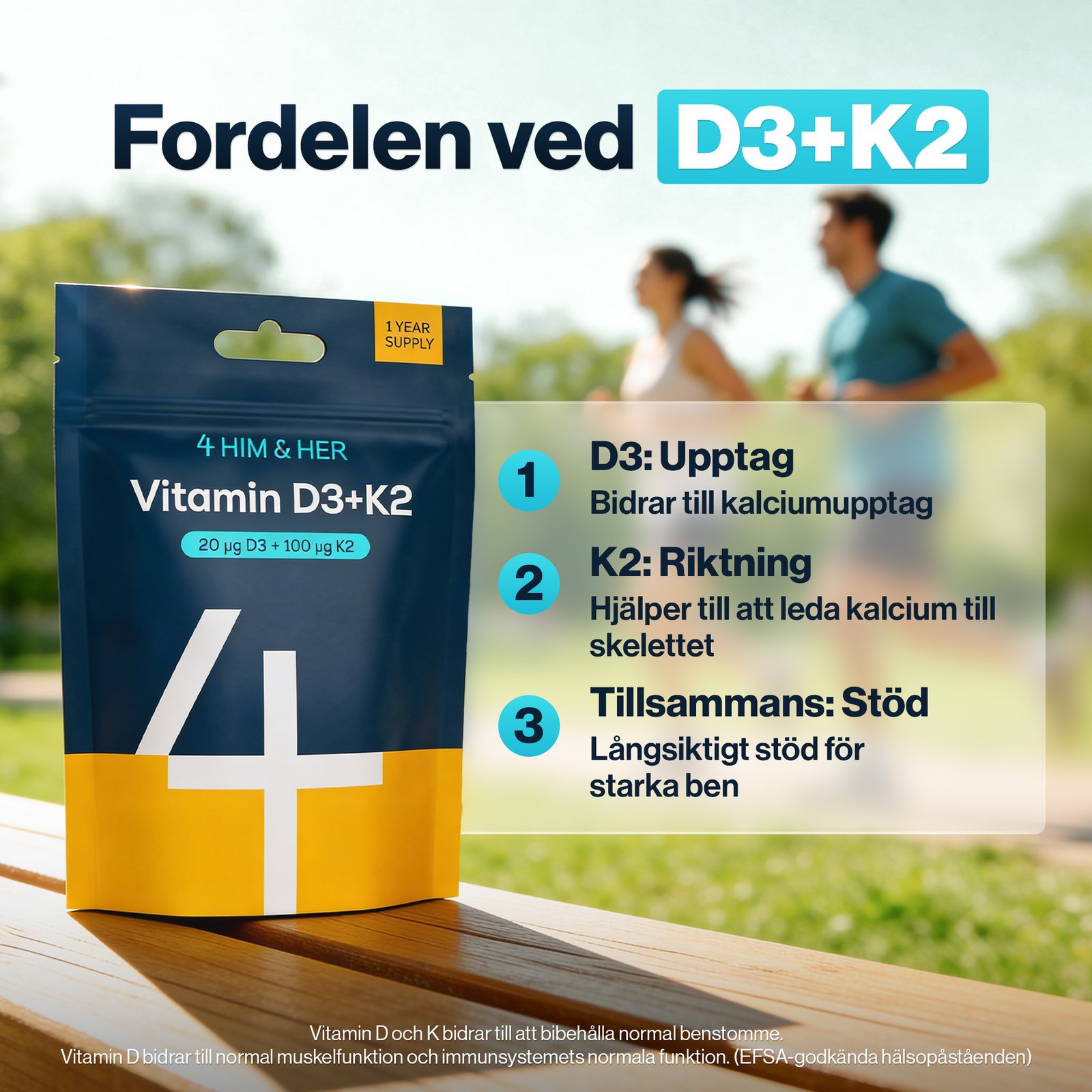 4 HIM & HER Vitamin D3 20 µg + K2 100 µg 365 tabletter