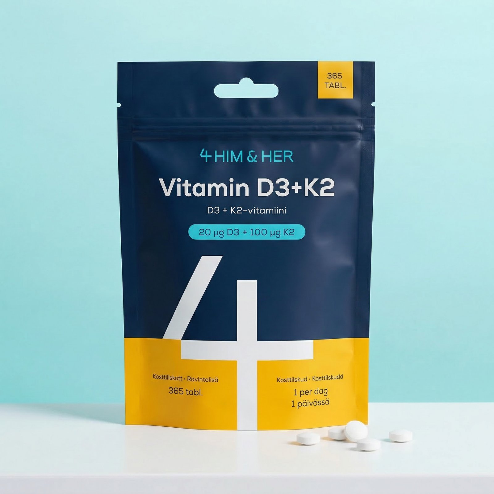 4 HIM & HER Vitamin D3 20 µg + K2 100 µg 365 tabletter