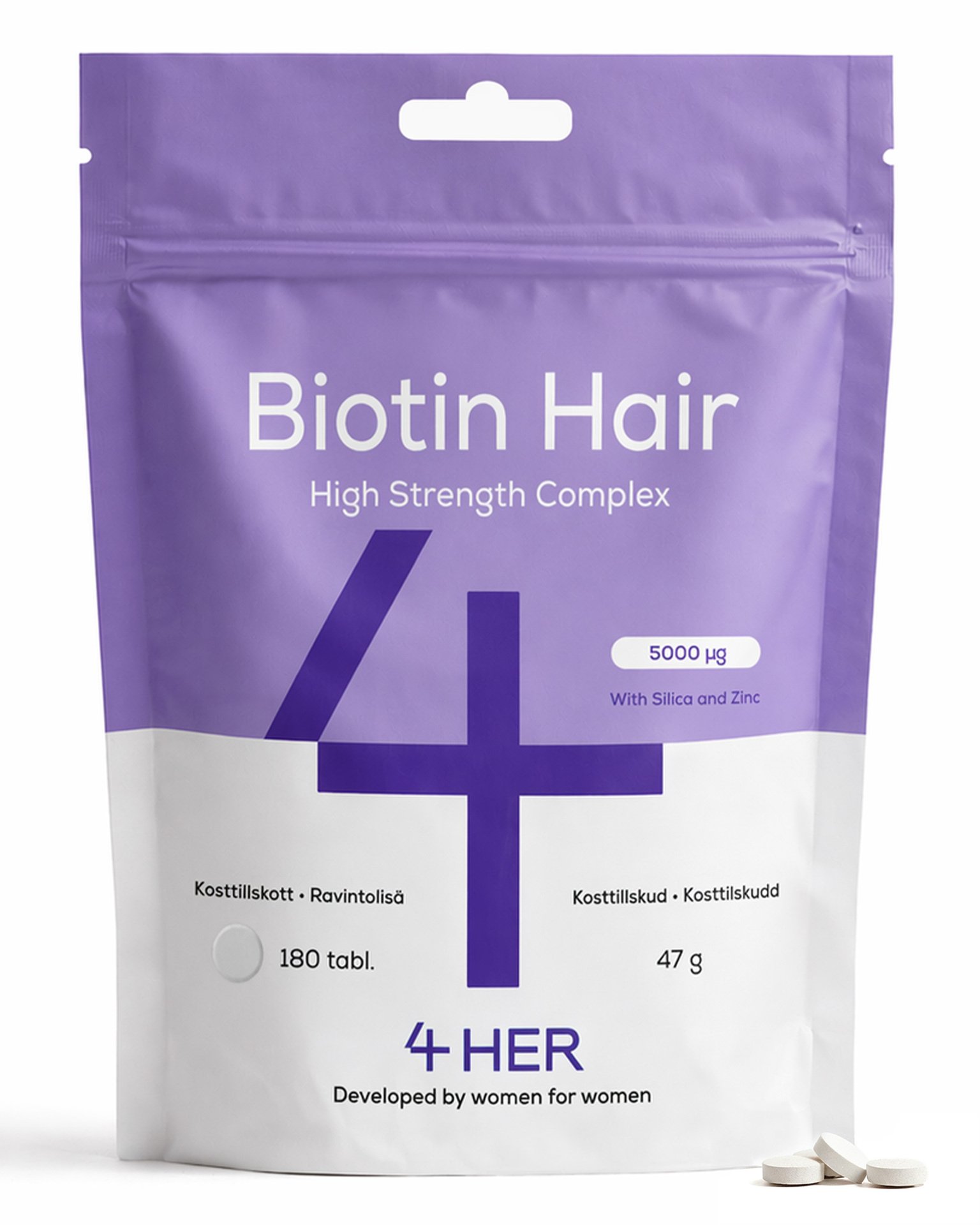 4 Her Biotin Hair 180 tabletter - 5000 µg biotin, zink & kisel