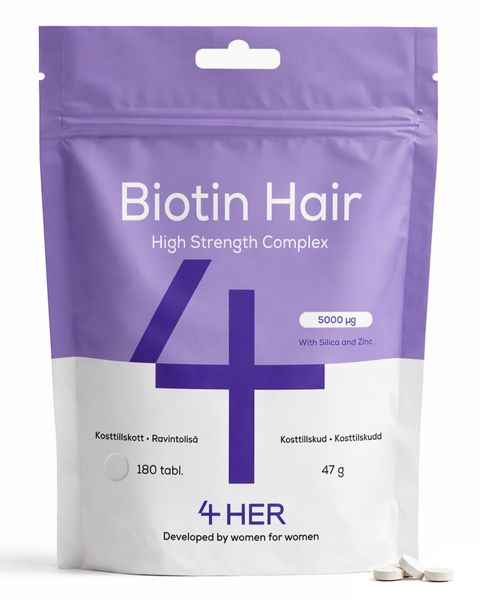 4 Her Biotin Hair 180 tabletter - 5000 µg biotin, zink & kisel