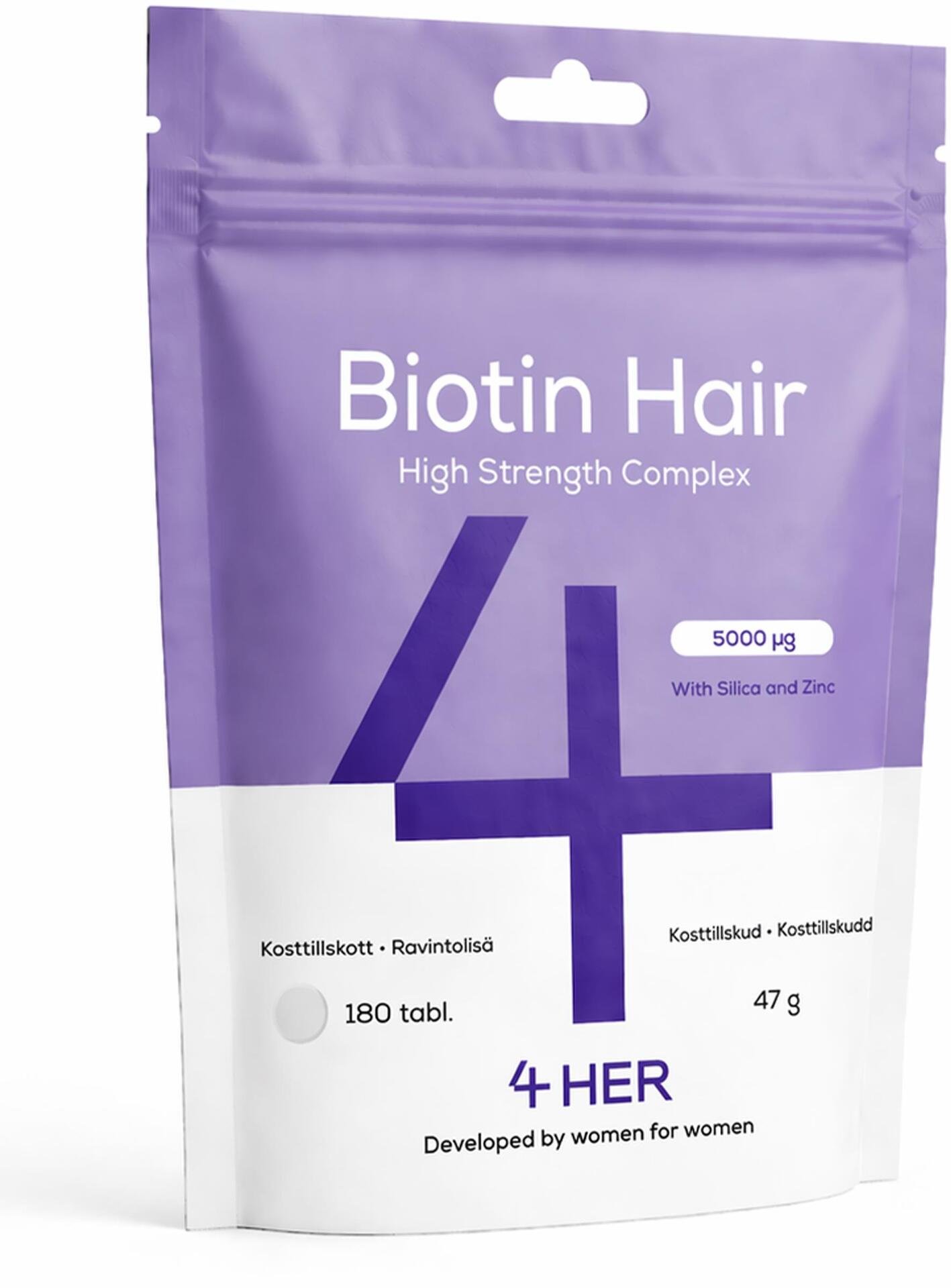 4 Her Biotin Hair 180 tabletter - 5000 µg biotin, zink & kisel