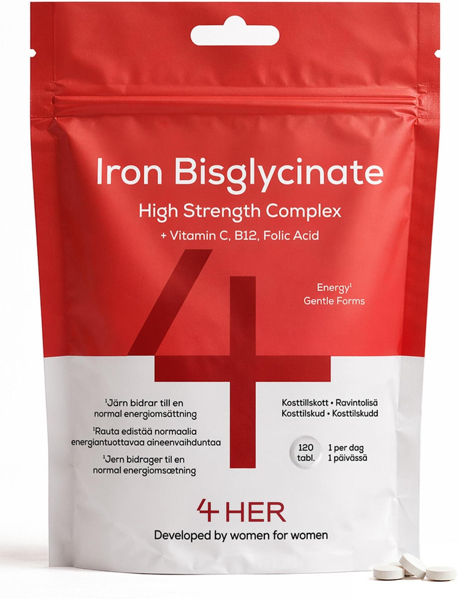 Iron Bisglycinate 120 tabl - järntabletter med folsyra