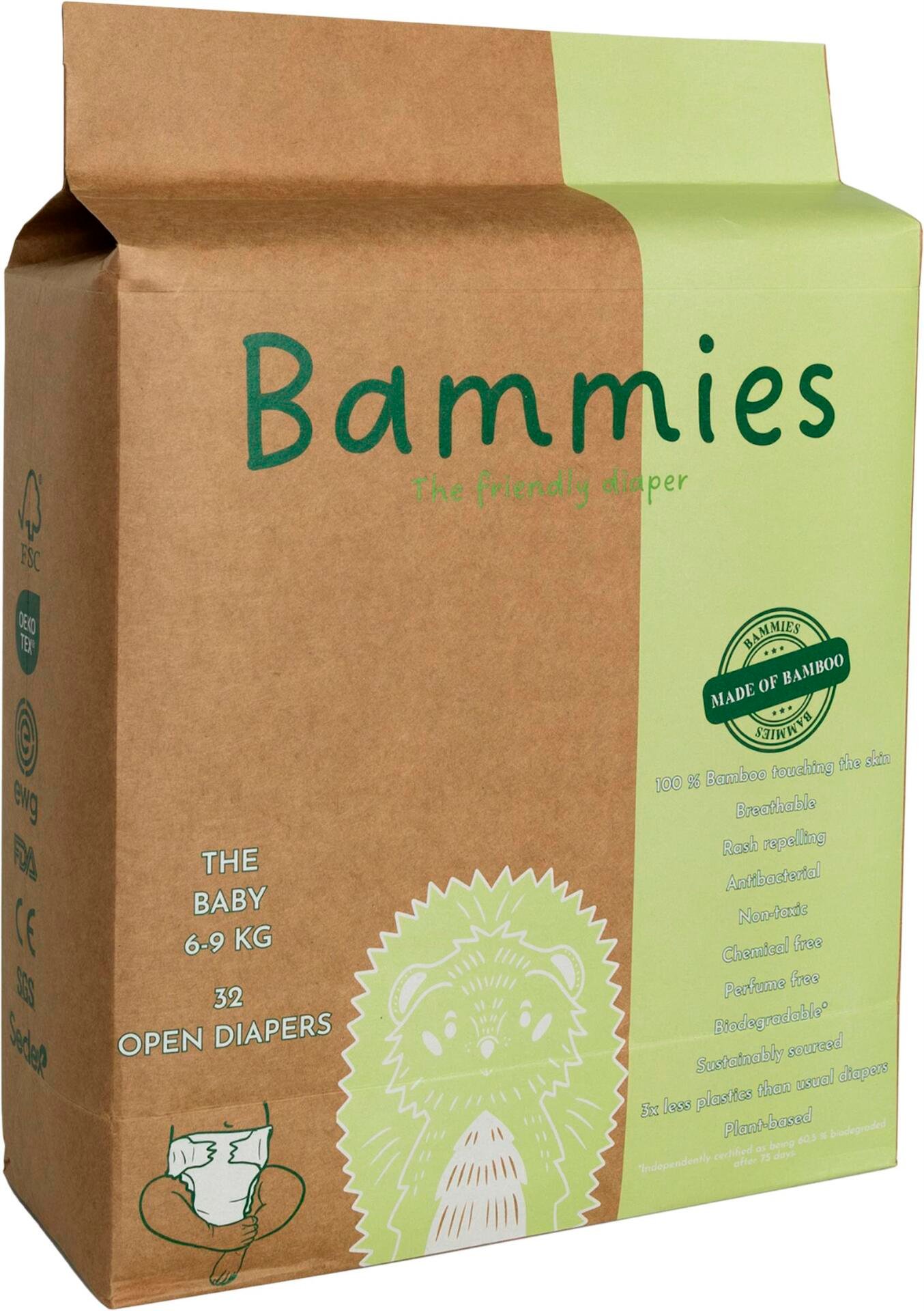 Bammies Blöjor Baby, 6-9 kg, 32st