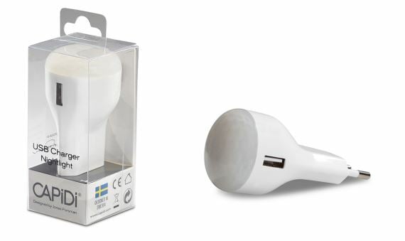 CAPiDi USB-laddare 1A & Nattlampa Vit 1 st
