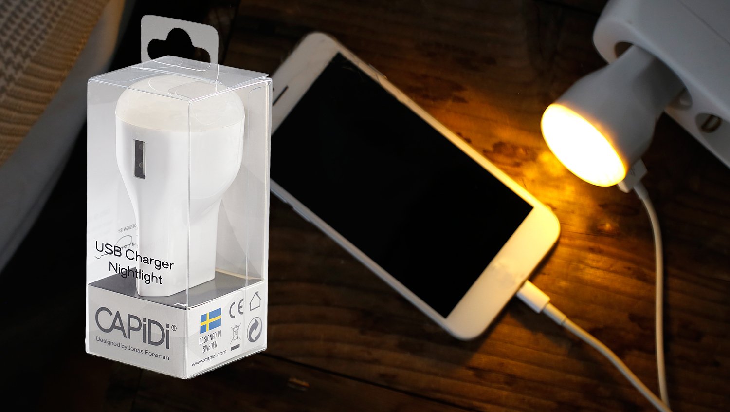 CAPiDi USB-laddare 1A & Nattlampa Vit 1 st