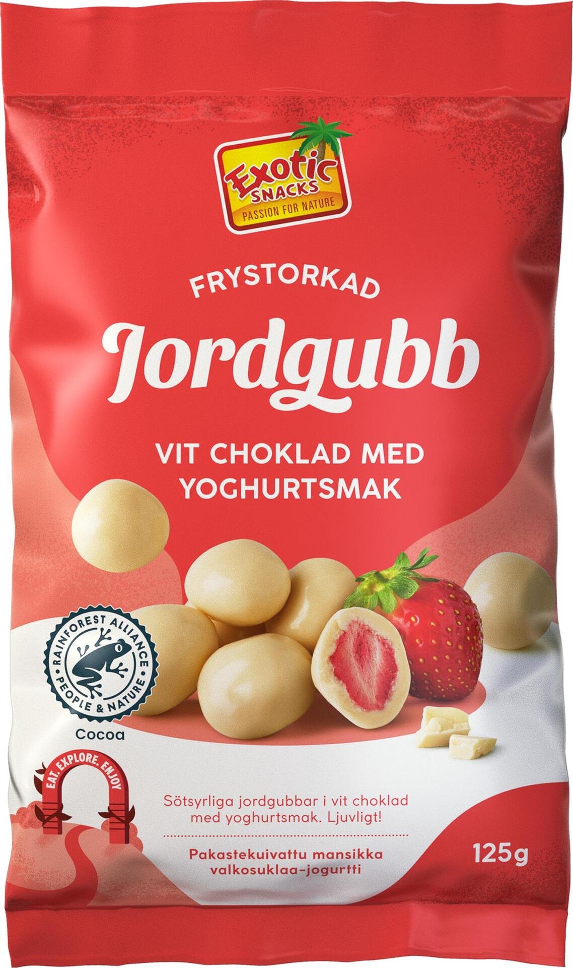 Exotic Snacks Frystorkad Jordgubb Vit Choklad & Yoghurt 125 g