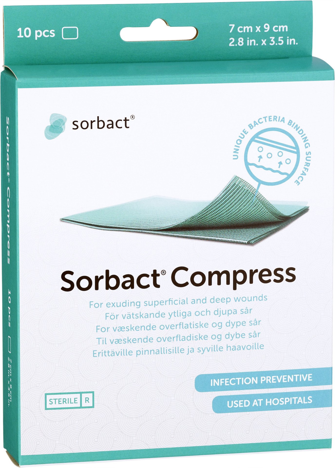 Sorbact Compress Bakteriebindande Förband 7x9 cm 10 st
