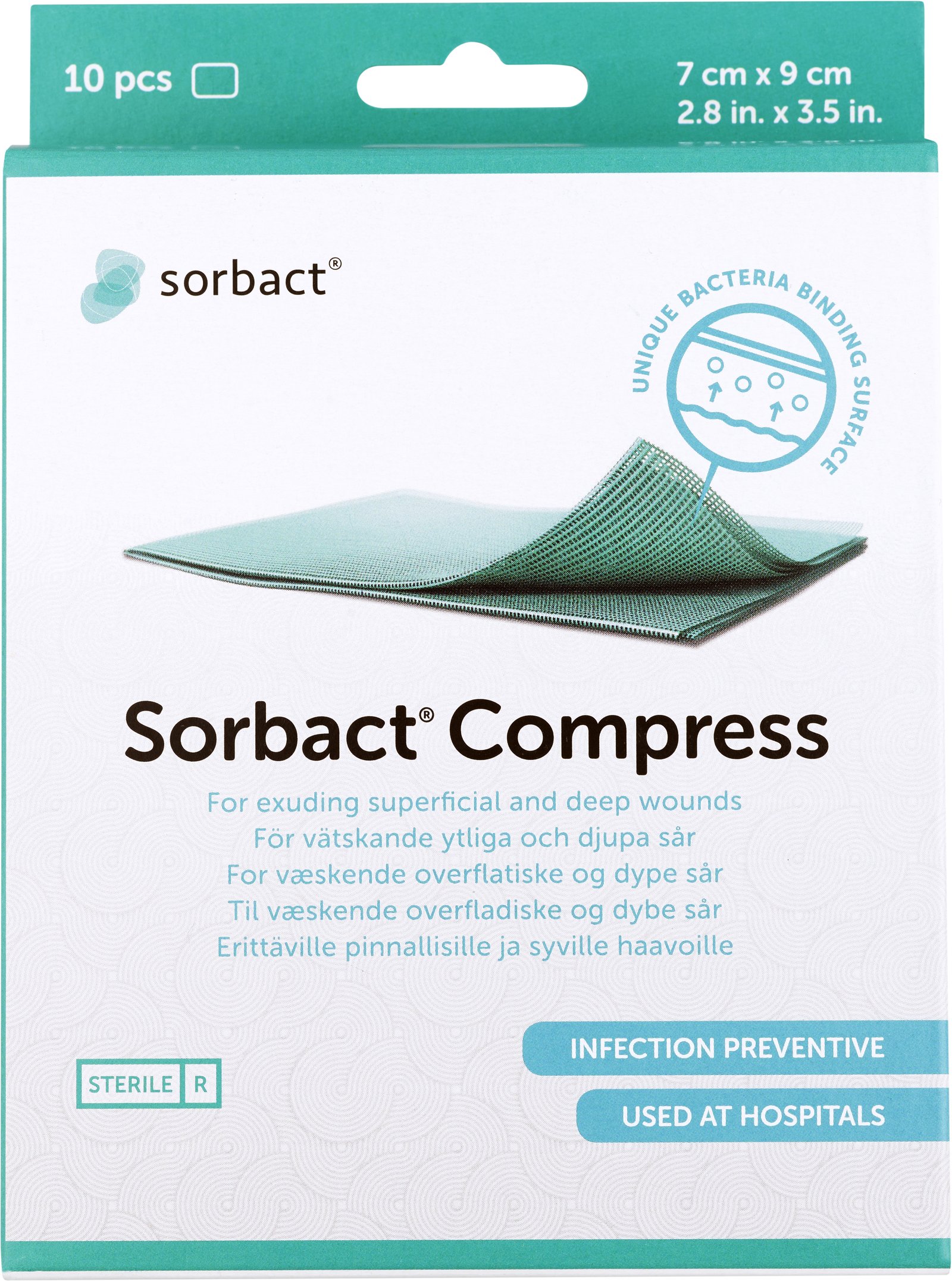Sorbact Compress Bakteriebindande Förband 7x9 cm 10 st