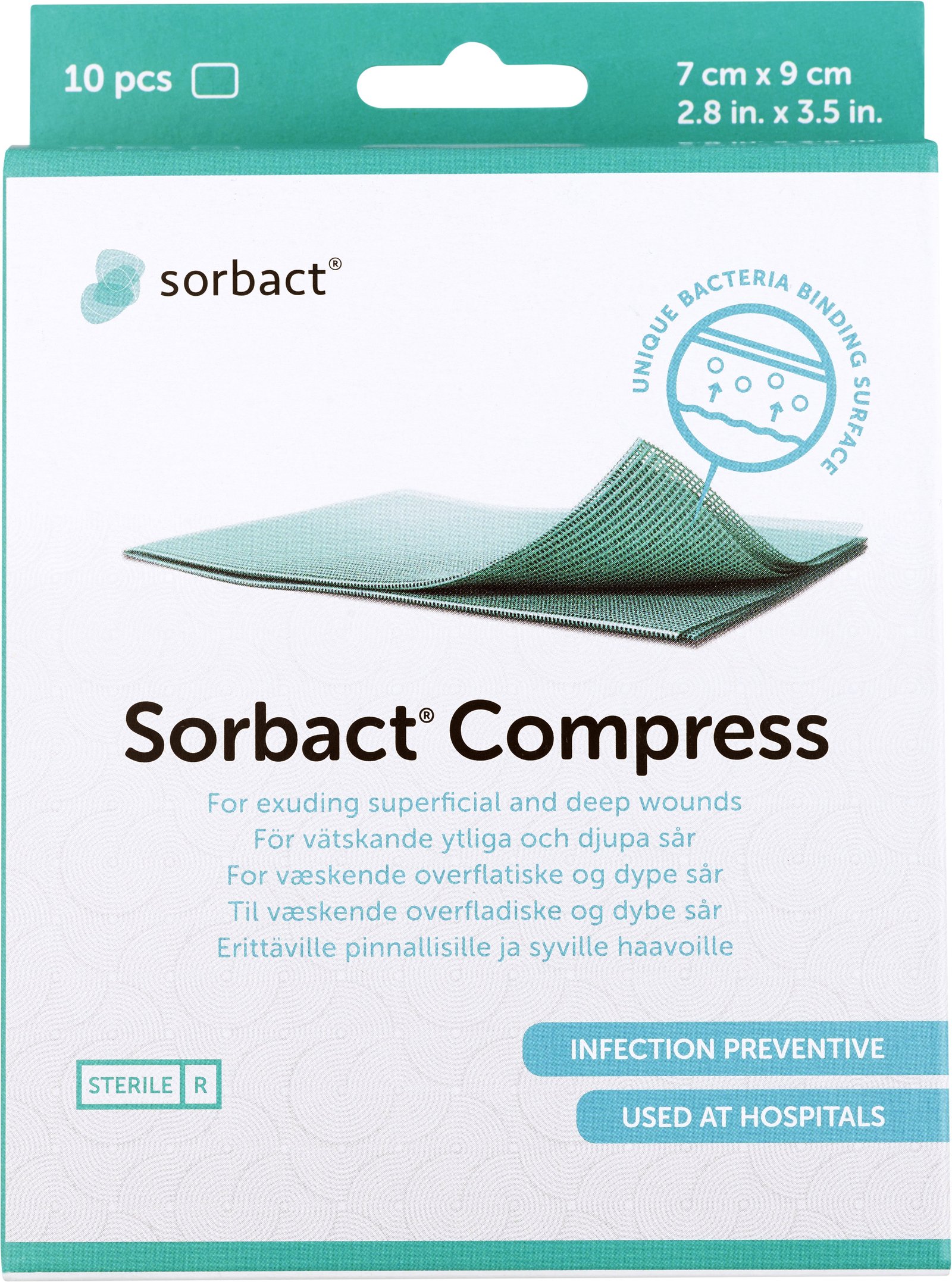 Sorbact Compress Bakteriebindande Förband 7x9 cm 10 st