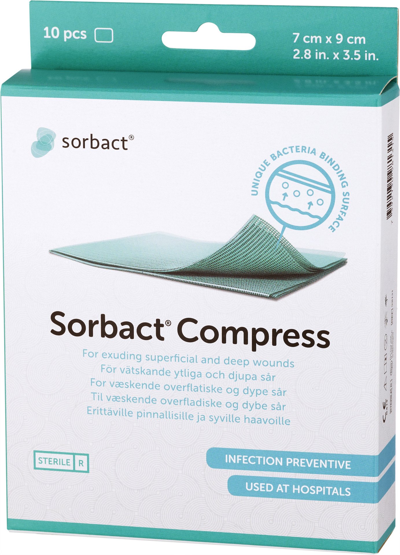 Sorbact Compress Bakteriebindande Förband 7x9 cm 10 st