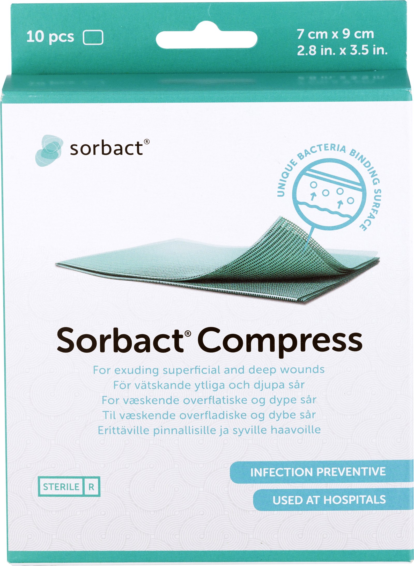 Sorbact Compress Bakteriebindande Förband 7x9 cm 10 st
