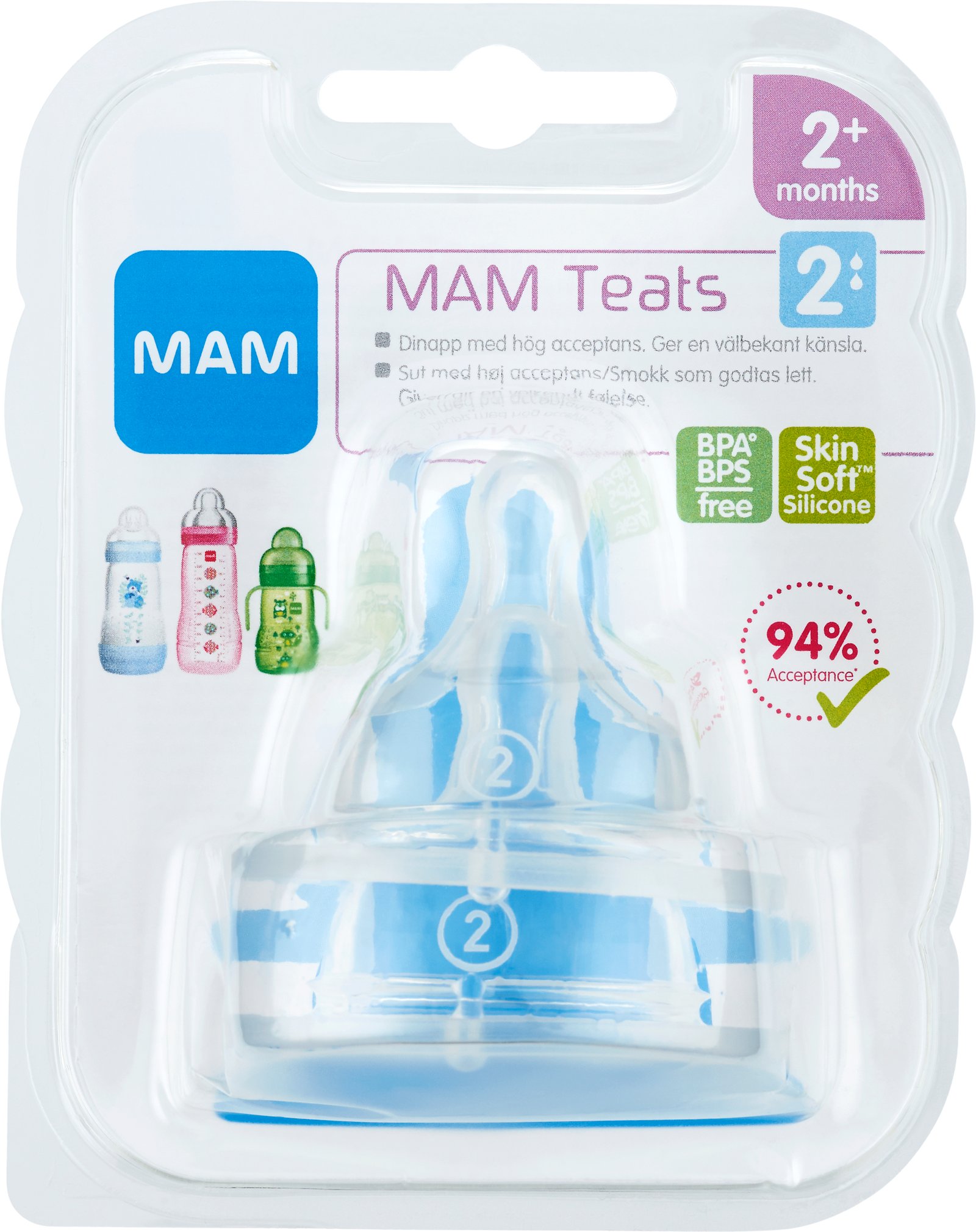 MAM Teat Dinappar Size 2 2+ Månader 2 st