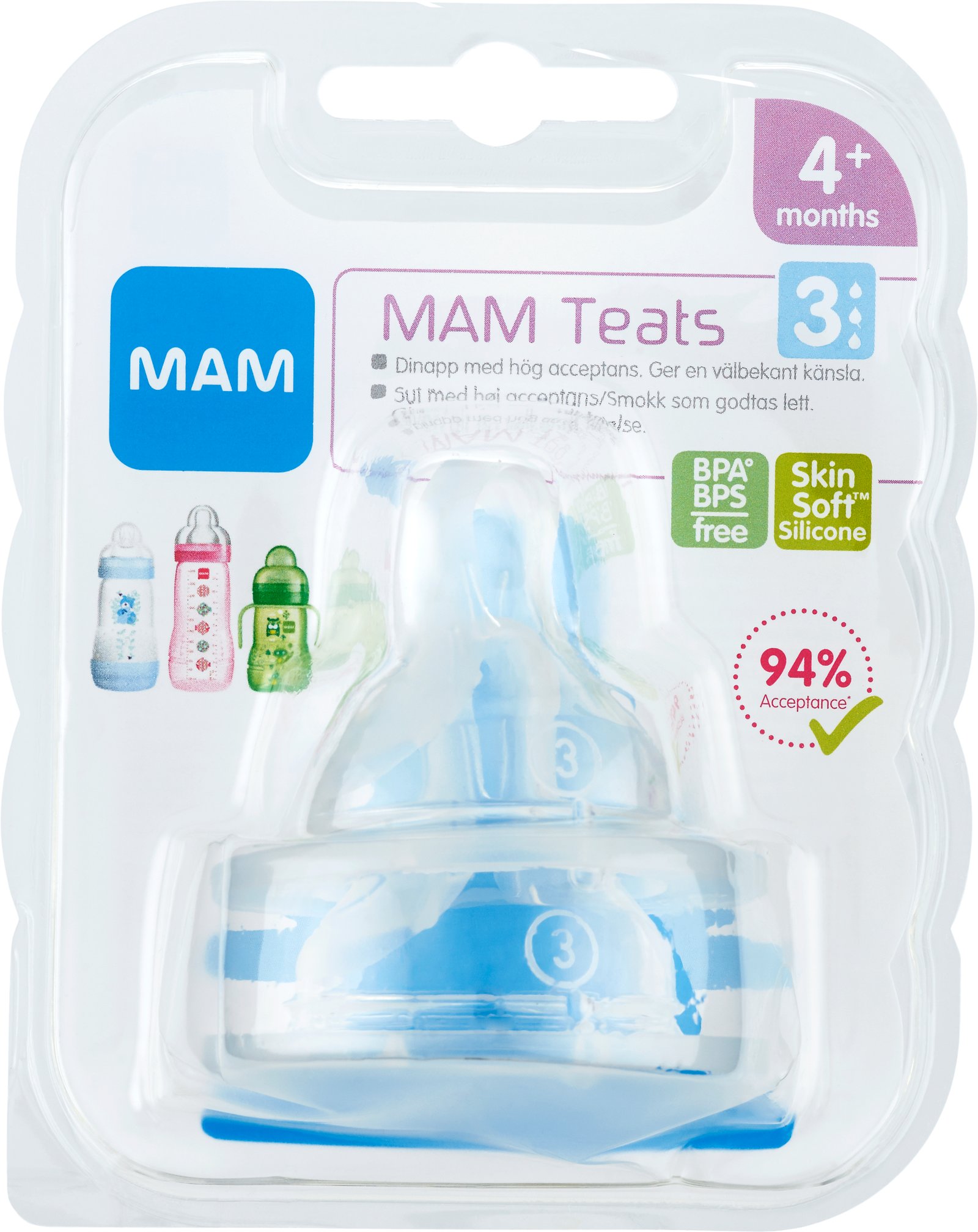 MAM Teat Dinappar Size 3 4+ Månader 2 st
