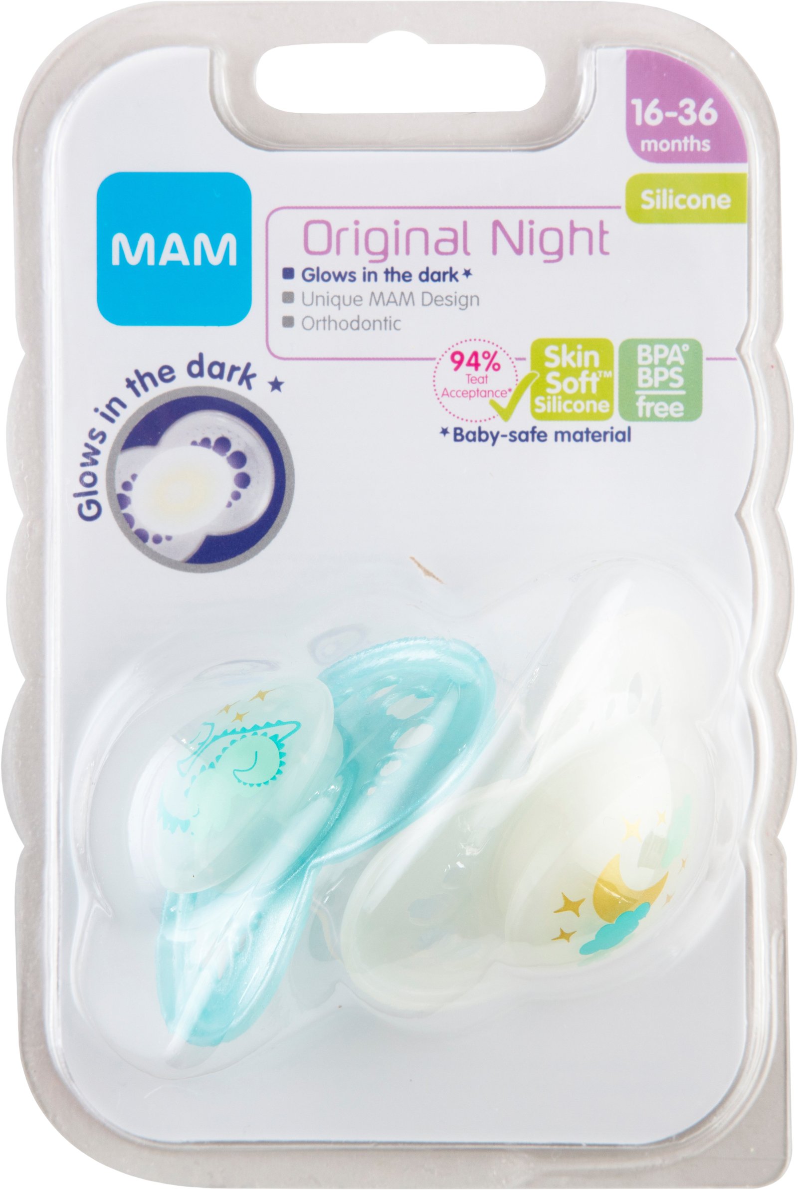 MAM Original Night Nappar 16-36m Silikon 2 st - Olika färger