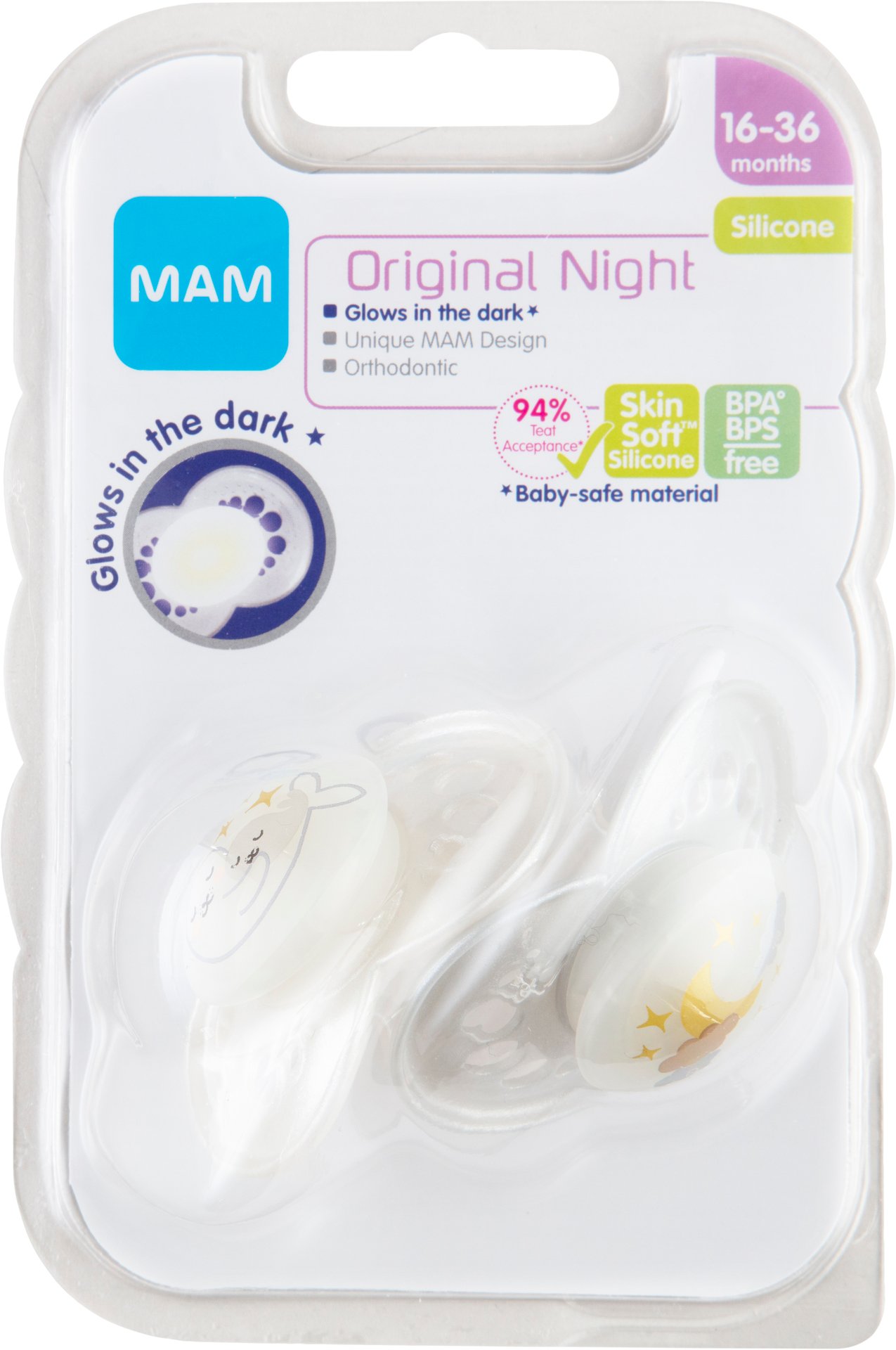 MAM Original Night Nappar 16-36m Silikon 2 st - Olika färger