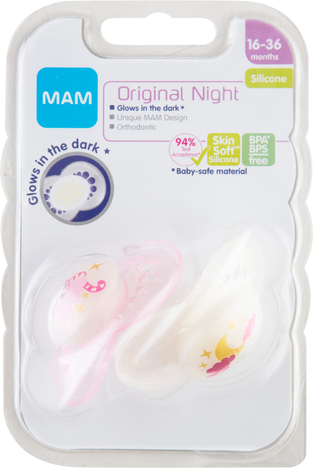 MAM Original Night Nappar 16-36m Silikon 2 st - Olika färger