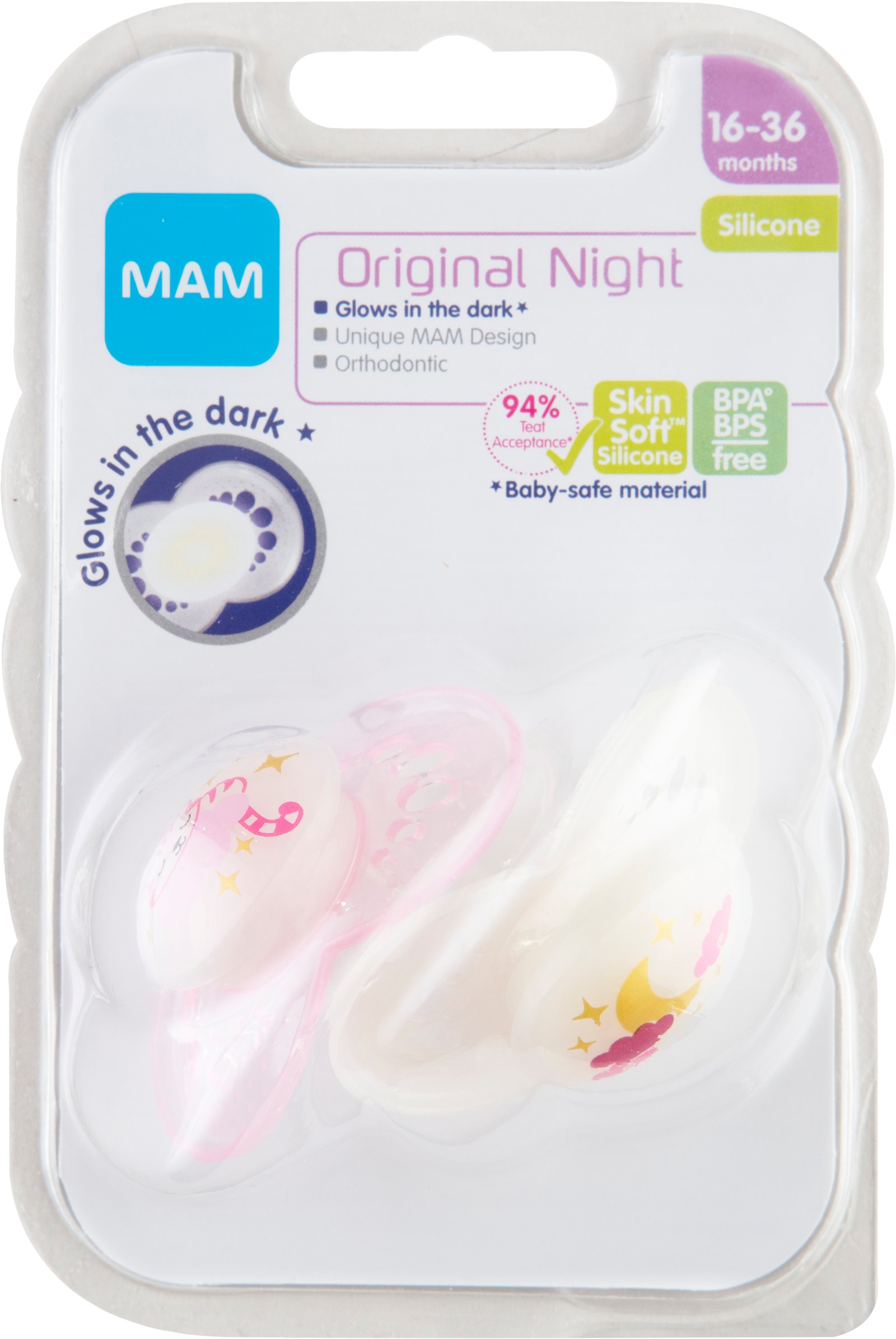 MAM Original Night Nappar 16-36m Silikon 2 st - Olika färger