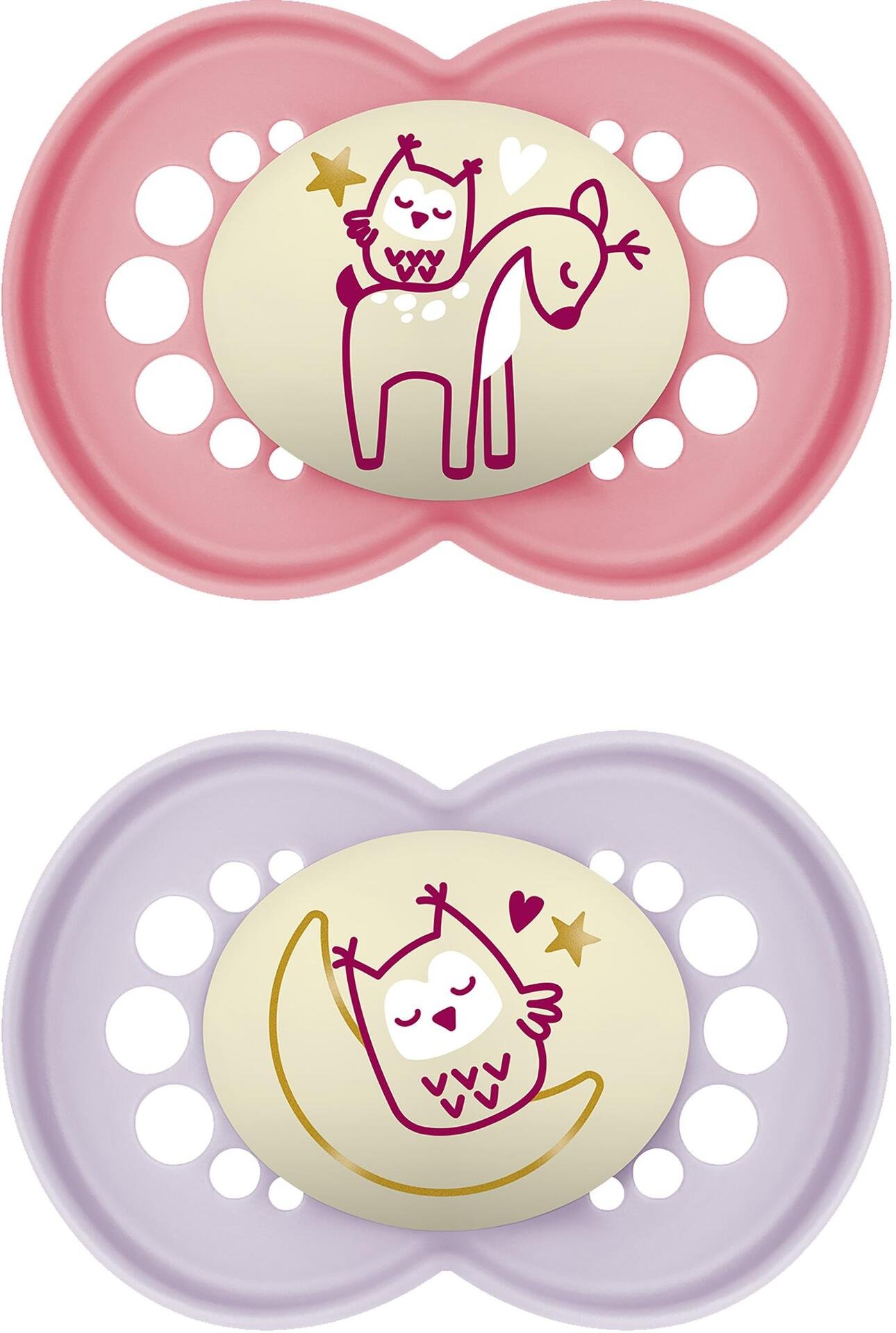 MAM Original Night 6-16 månader Silicone 2-pack Rosa